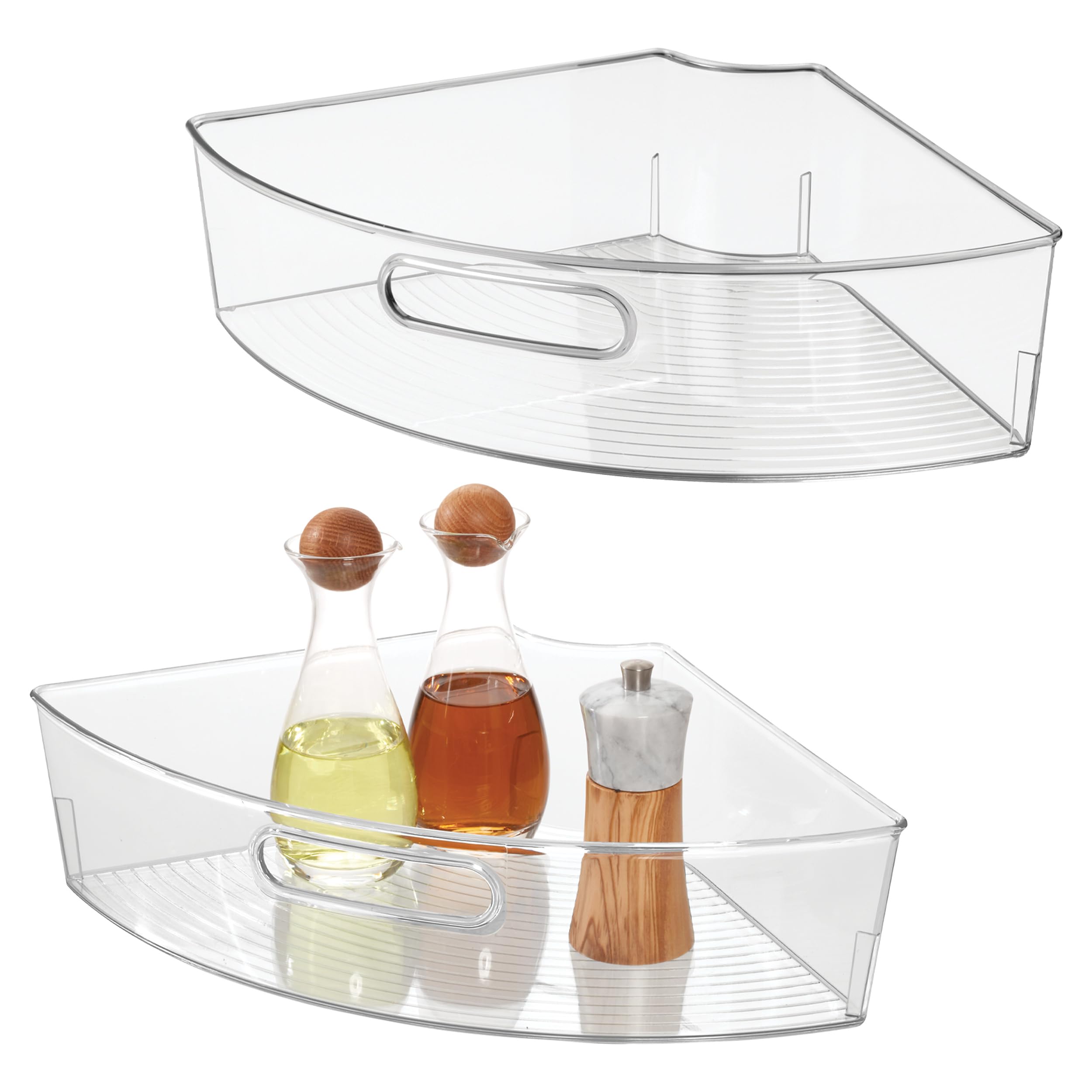 iDesign Lazy Susan Lot de 2 bacs de rangement d'angle avec poignée – Lot de 2 – Transparent
