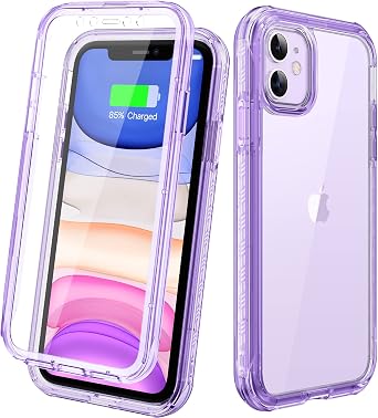 Diaclara Compatible with iPhone 11 Case, Full Body Rugged with Built-in Touch Sensitive Anti-Scratch Screen Protector, Soft TPU Bumper Case Clear Compatible with iPhone 11 6.1" Clear Purple