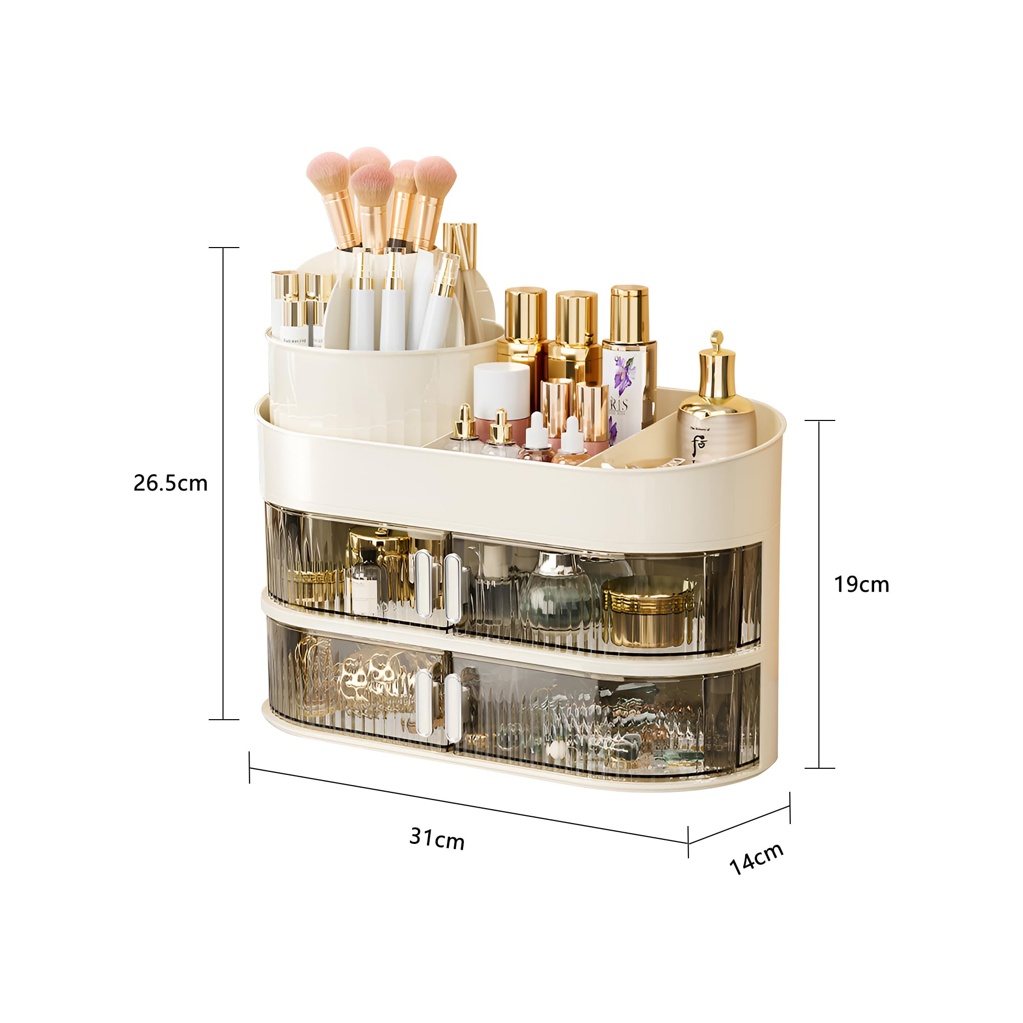 3 Couche Organisateur Maquillage pour Coiffeuse Boîte Multifonctionnel 360 Degrés Rotatif Support pour Pinceaux Maquillage Présentoir Cosmétique pour Chambre Salle de Bain pour Rouges à Lèvres Lotions