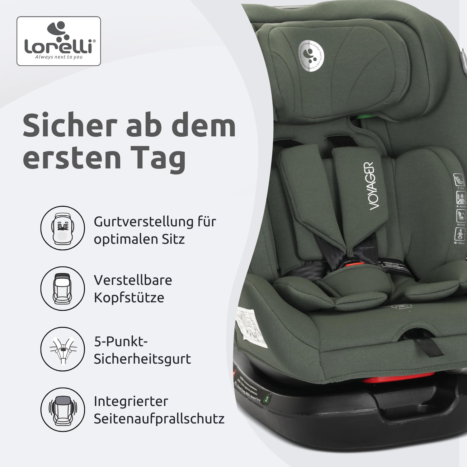 Lorelli Fotelik dziecięcy rosnący wraz z dzieckiem [bez Isofix] i-Size 40-150 cm, fotelik samochodowy dla dziecka Voyager, grupa 0+/1/2/3, fotelik samochodowy dla dzieci od urodzenia do 12 lat, 0-36