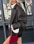 PRETTYGARDEN Veste de moto en cuir faux Trendy Fall Spring Clothes Oversize Zip Up Hiver Coat Outdoorwear pour femme