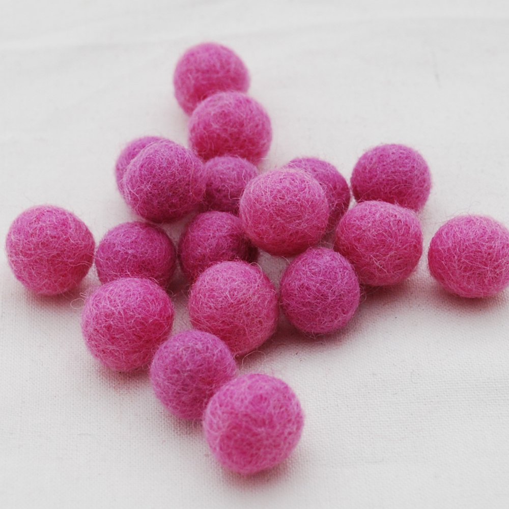 100% Wool Felt Balls - 1.5cm - 10 Felt Balls - Tulip Pink