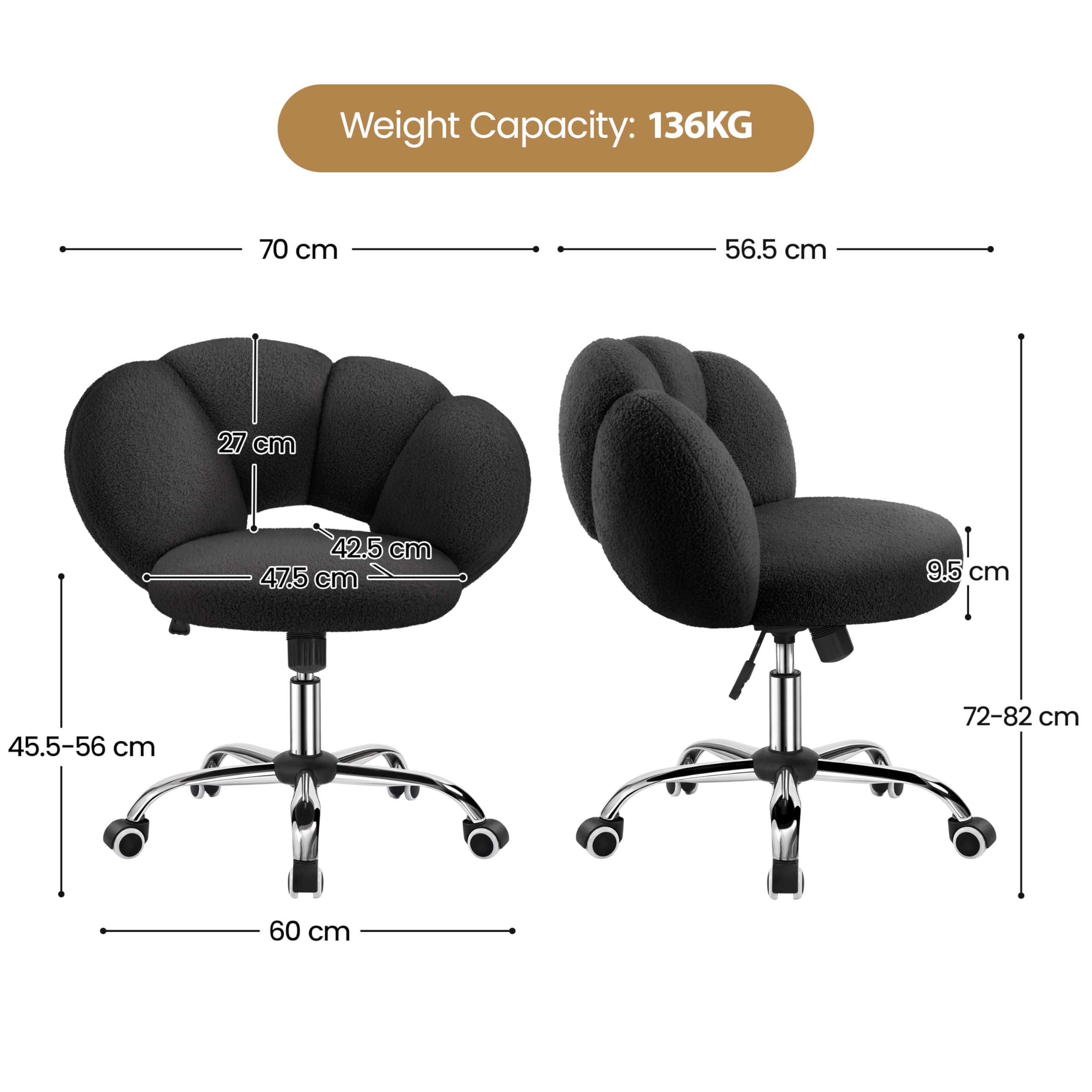 Yaheetech Ergonomiczne krzesło biurowe, w kształcie chmury, nośność 136 kg, regulowana wysokość, do sypialni, biura, salonu, kolor czarny