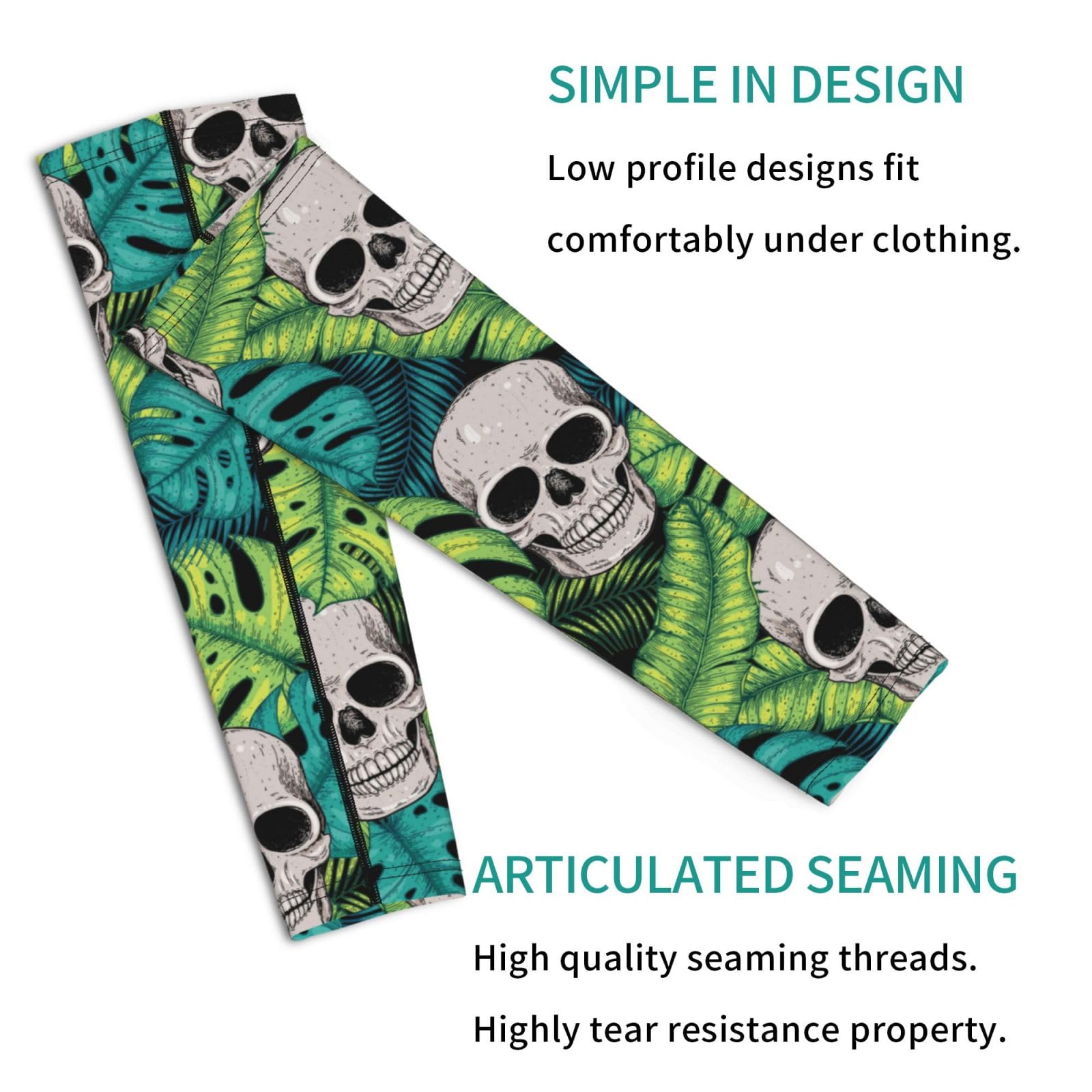 Salelf Skull and Palm Leaves Arm Sleeves Cooling UV Sun Protection Sports Compression Sleeves for Men Women Golf Basketball Arm Sleeves