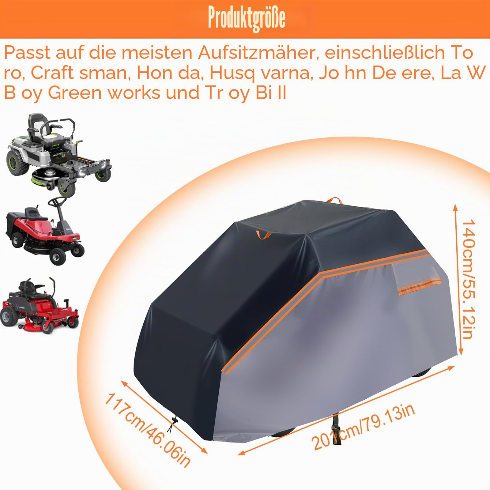 600D Rasentraktor Abdeckung wasserdicht staubdicht UV-beständig L201 x B140 x H117cm