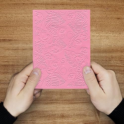 Miniatura 4 de Hying Carpeta de estampado de fondo con textura 3D, diseño de hojas de flores, plantilla de carpeta de plástico para hacer tarjetas, álbumes de