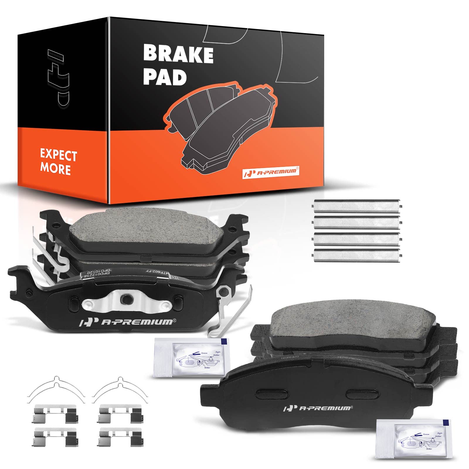 A-Premium Front & Rear Ceramic Disc Brake Pads Set Compatible with Select Ford and Lincoln Models - For F-150 2004-2008, Mark LT 2006-2008, with Hardware, 8 Pcs