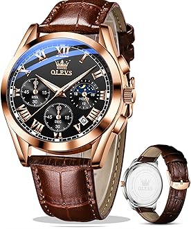 Men's Leather Analog Quartz Watch - Luxury Chronograph Wristwatch with Date, Waterproof, Luminous - Dress Style