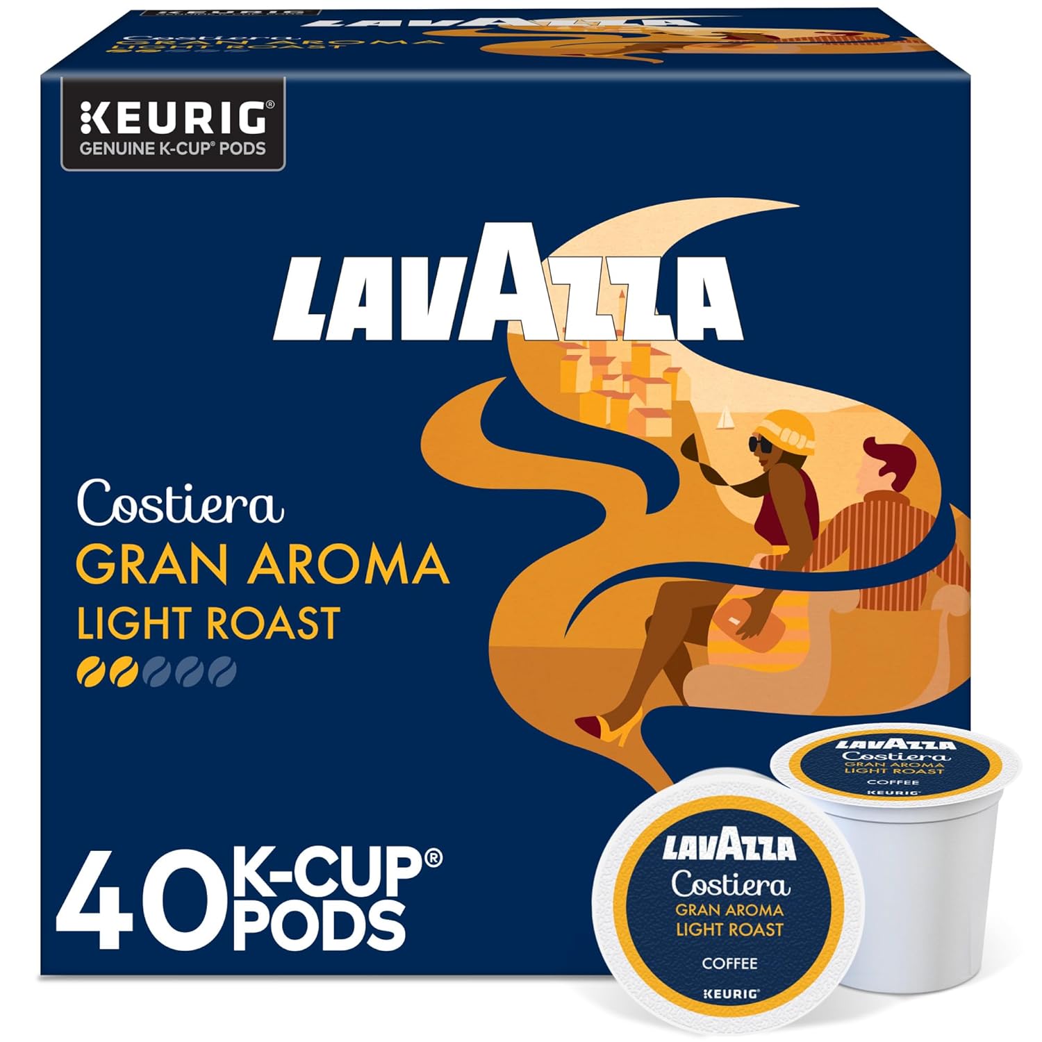 Lavazza Costiera Gran Aroma, Single Serve Keurig K-Cup Pods, Light Roast Coffee, 40-Count Box