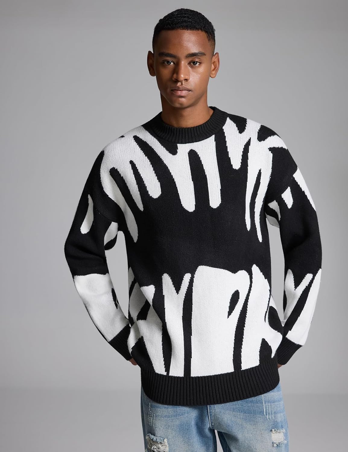 Yimoon Mens Oversized Sweaters Y2K Aesthetic Flame Graphic Crewneck Knitted Casual Pullover Long Sleeve Jumpers - Image 2