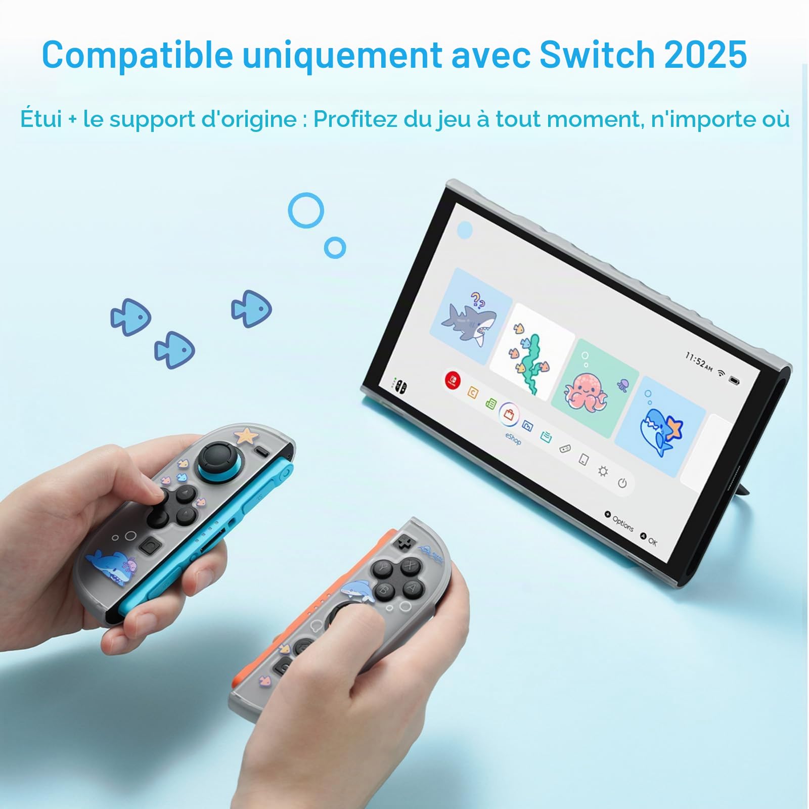 GeekShare Étui mince compatible avec Switch 2, protection contre les chocs et anti-rayures en plastique rigide pour console de jeu Switch 2 - Shark Party