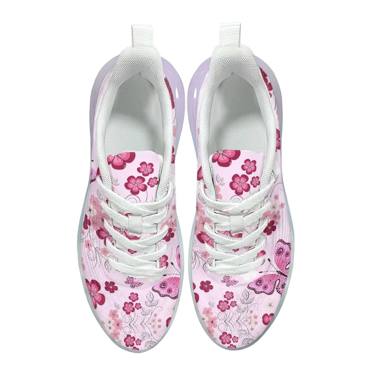 Scarpe da ginnastica da donna, da corsa, in rete, da palestra, da passeggio, Farfalla rosa., 37 EU