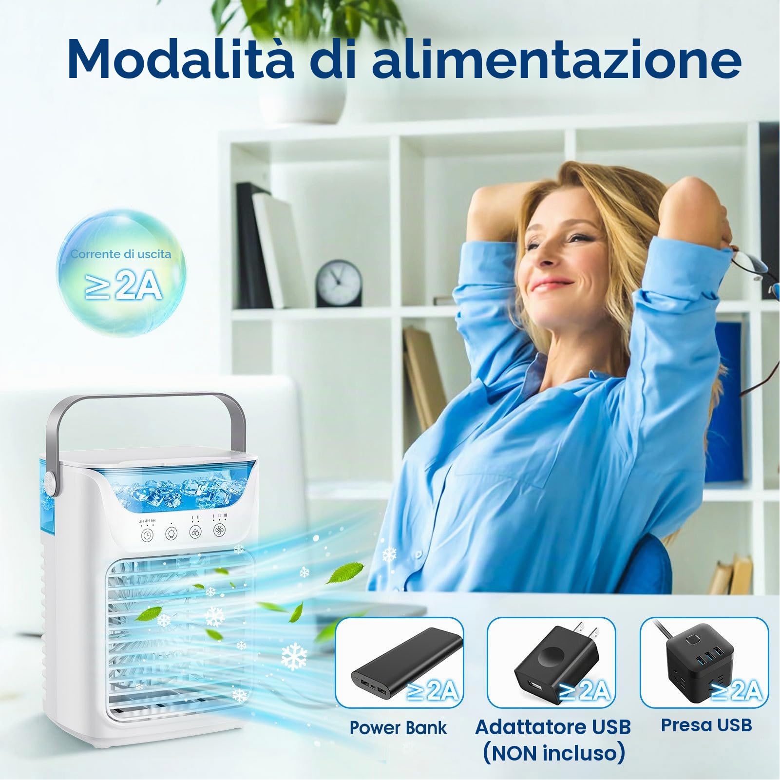 Condizionatori d'aria portatili, umidificatore con serbatoio dell'acqua e nebbia fredda, supporto ventola di raffreddamento temporizzazione automatica per casa ufficio stanza