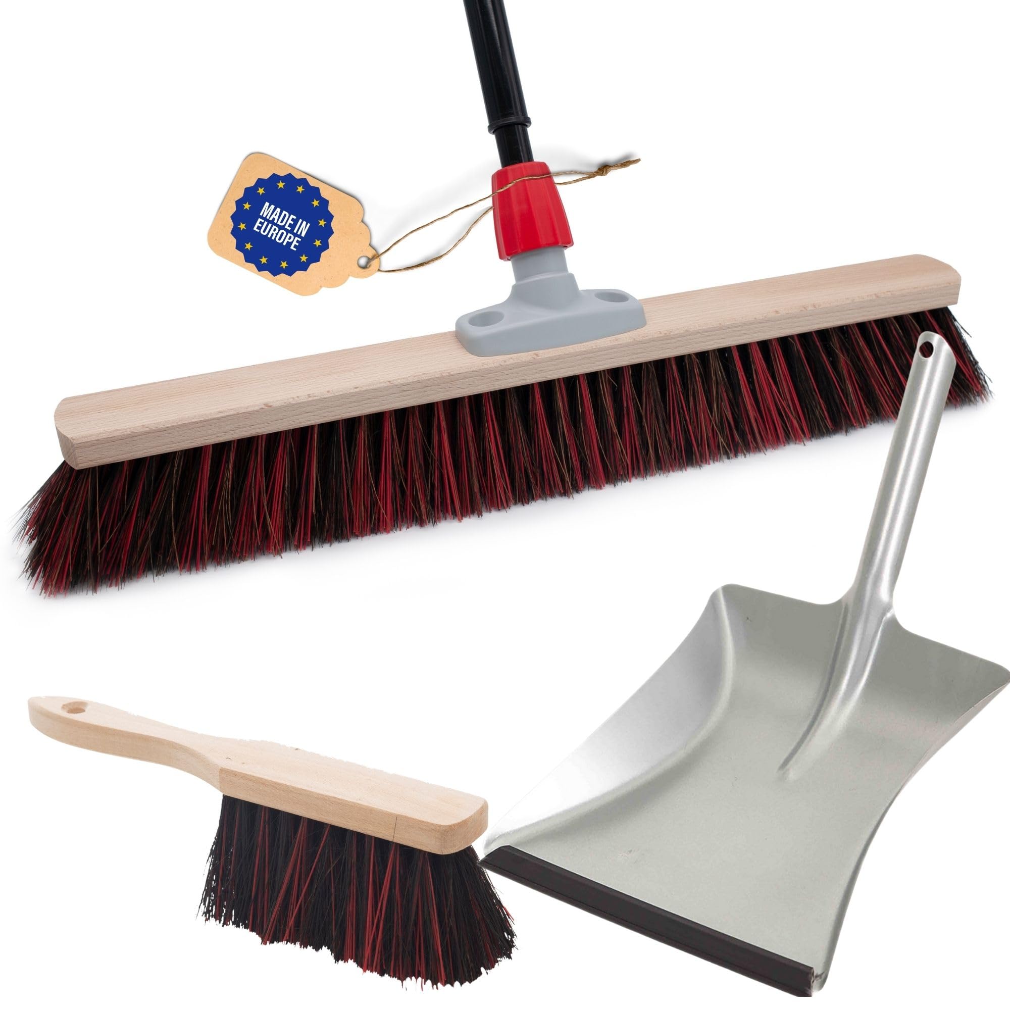 Novaliv Arenga-Elaston - Juego de escoba (60 cm, con borde de goma y cepillo de mano), color negro y rojo