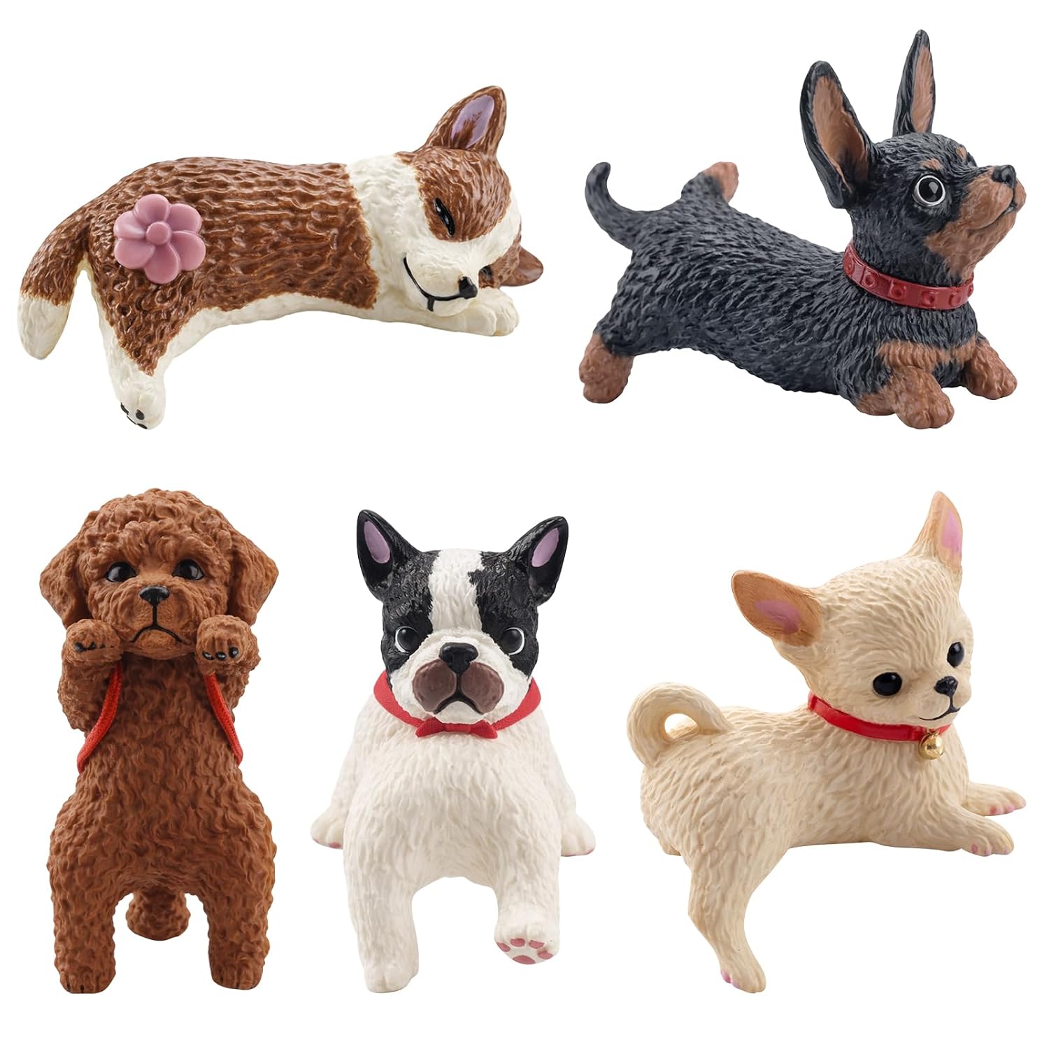 5Pcs Mini Dog Figurines Cute Car Dashboard Decorations