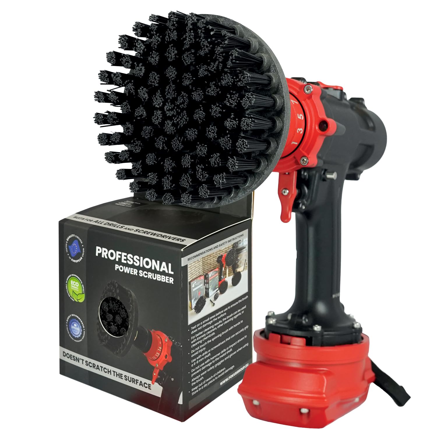 Premium Drill Brush Professional – Ultra-Stiff 13 cm Black | Scratch-Free Heavy Duty Cleaning Brush for Concrete, Brick, Stone, Metal, Masonry, Garage, BBQ Grills, Rust and Construction Tools