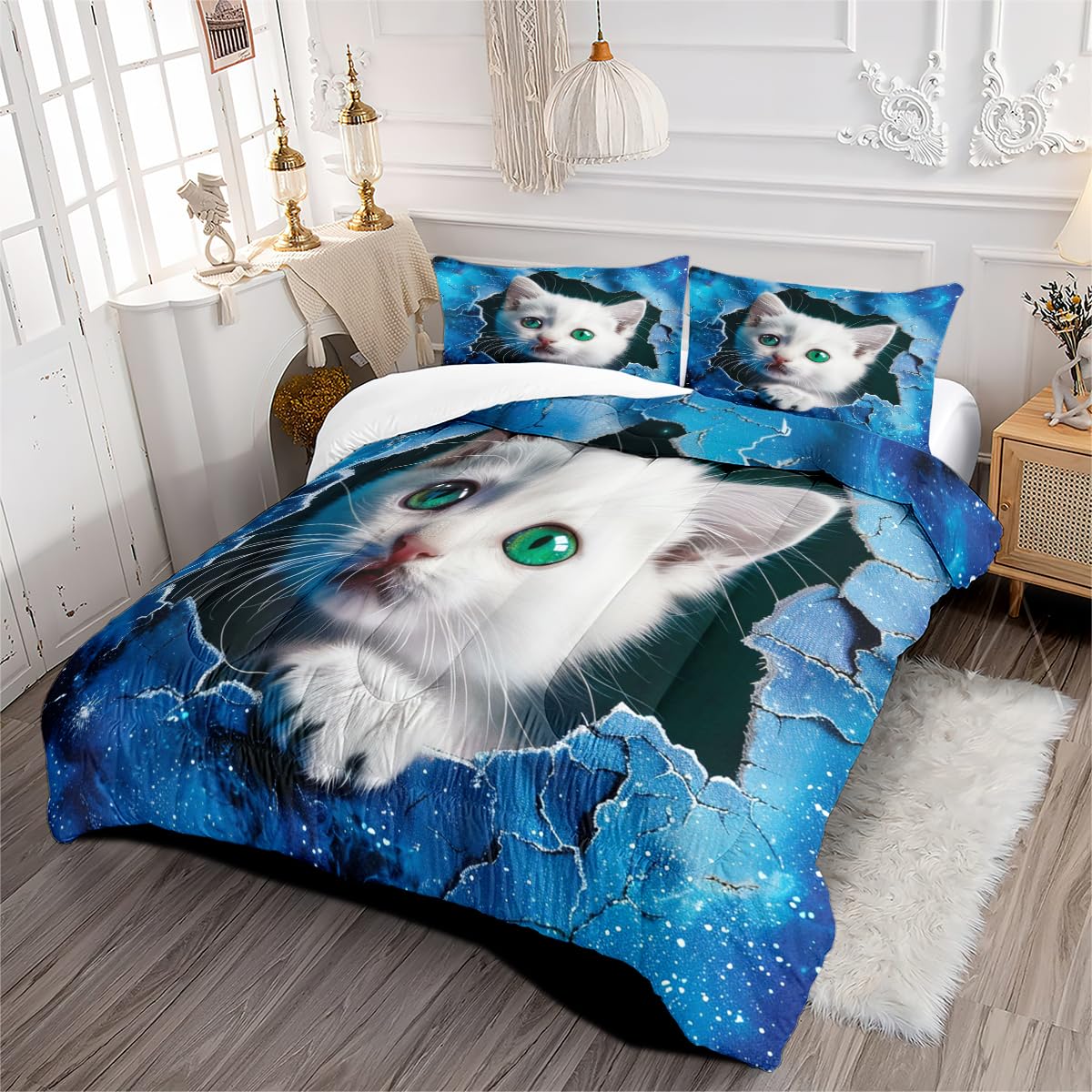 Kawaii Cat Comforter Queen Size - 3-Piece Bedding Set With 2 Pillowcases, Cute Cat Print, Down Alternative, Soft & Lightweight - View #10