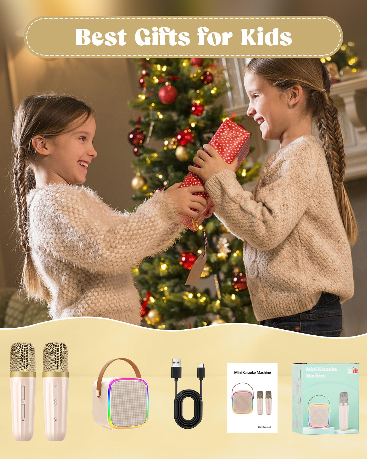 Mini máquina de karaoke con 2 micrófonos inalámbricos, juguetes para niños, altavoz Bluetooth portátil para niños y adultos, juguetes de Navidad para niñas de 4, 5, 6, 7, 8, 9, 10, 12 años, 6