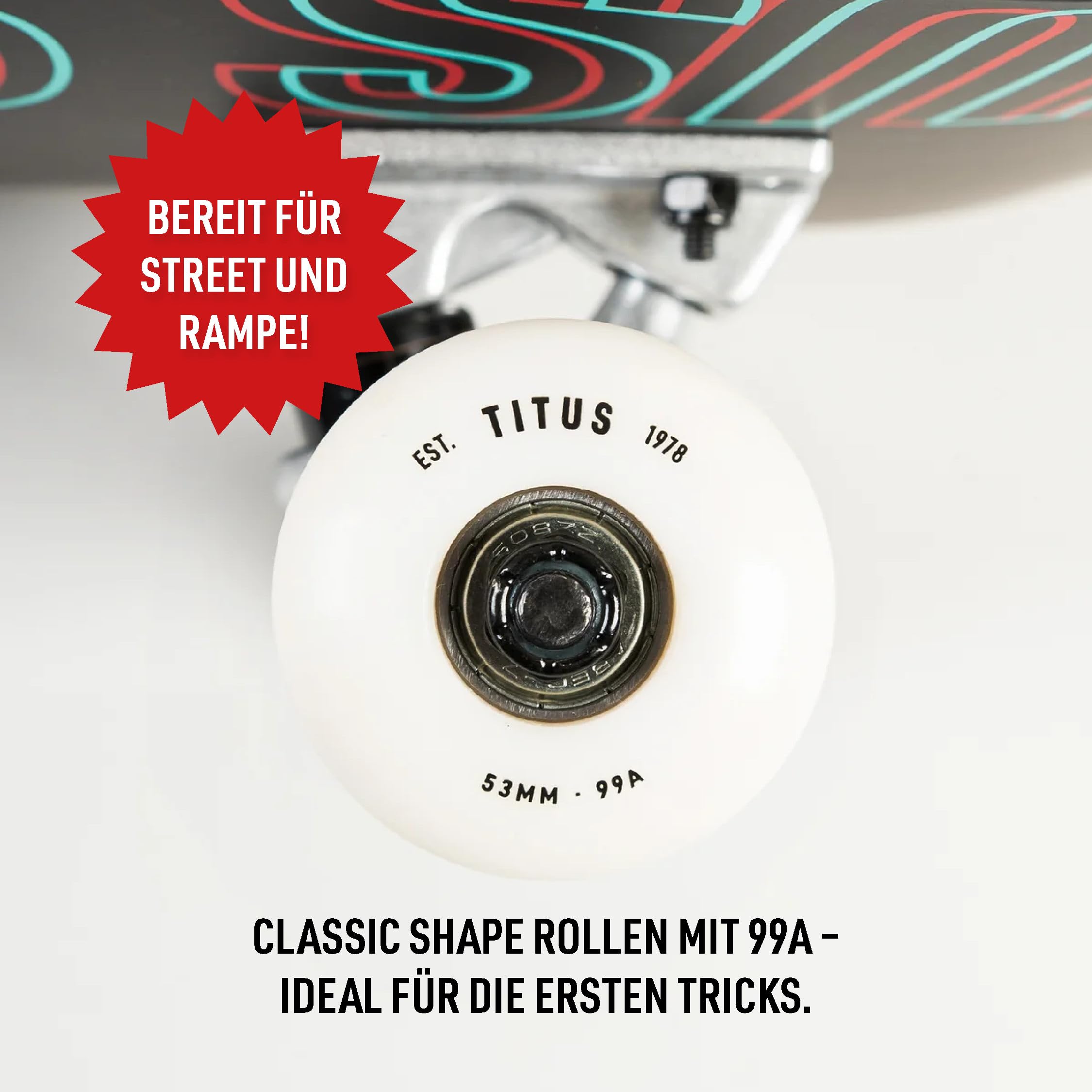 TITUS Skateboard Classic - Komplettboard – Skateboard Erwachsene, Jugendliche & Kinder ab 9 Jahre, für Einsteiger & Fortgeschrittene