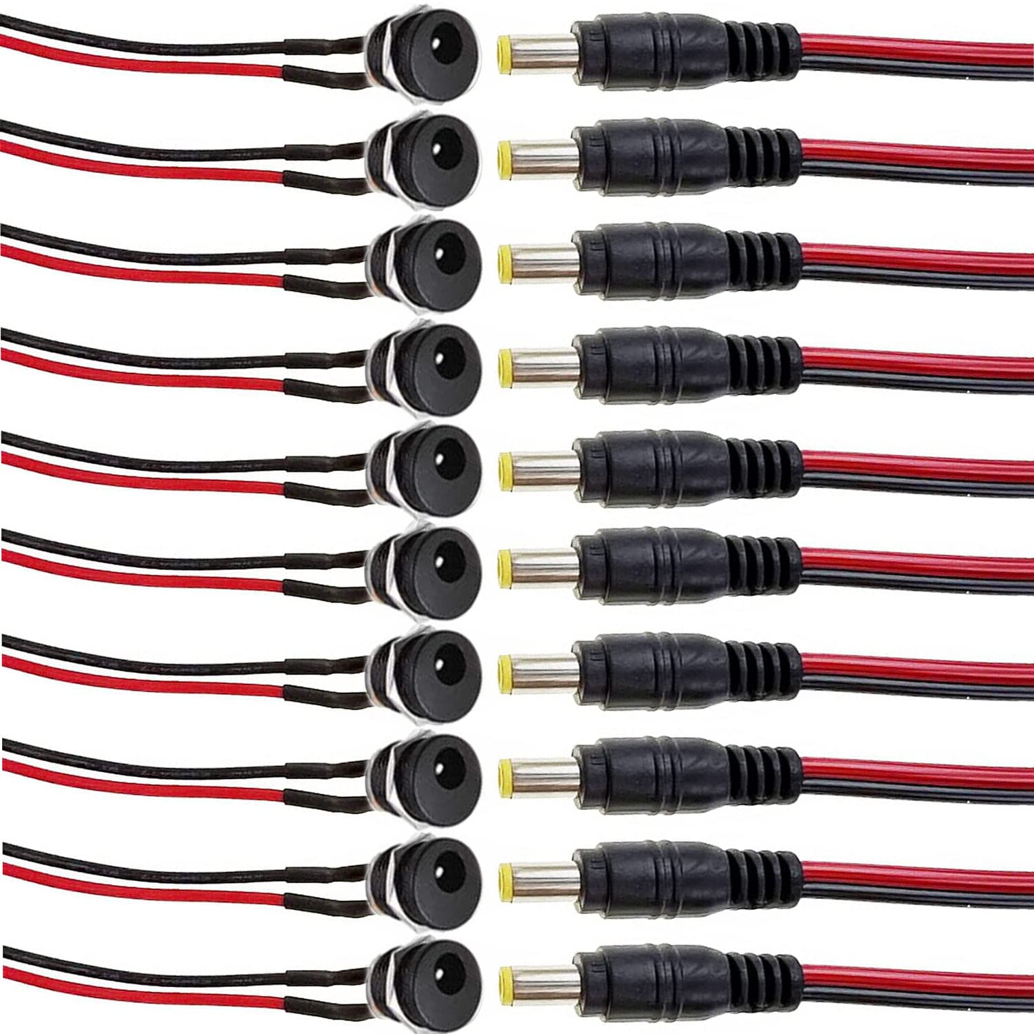 RUNCCI-YUN 5PCS 5.5 X 2.5mm 12V DC Conector, 12V10A Adaptador de Conector Hembra de Montaje en Panel,DC Power Jack Conector Adaptador con Línea de Soldadura