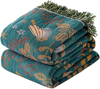 Boho Throw Blanket for Bed 100% Cotton Ultra Soft Rustic Quilt Summer Blanket Bird Floral Printed Farmhouse Decor Large Bed Blankets,80"×90" All Season Rustic Throw for Sofa Couch Chair