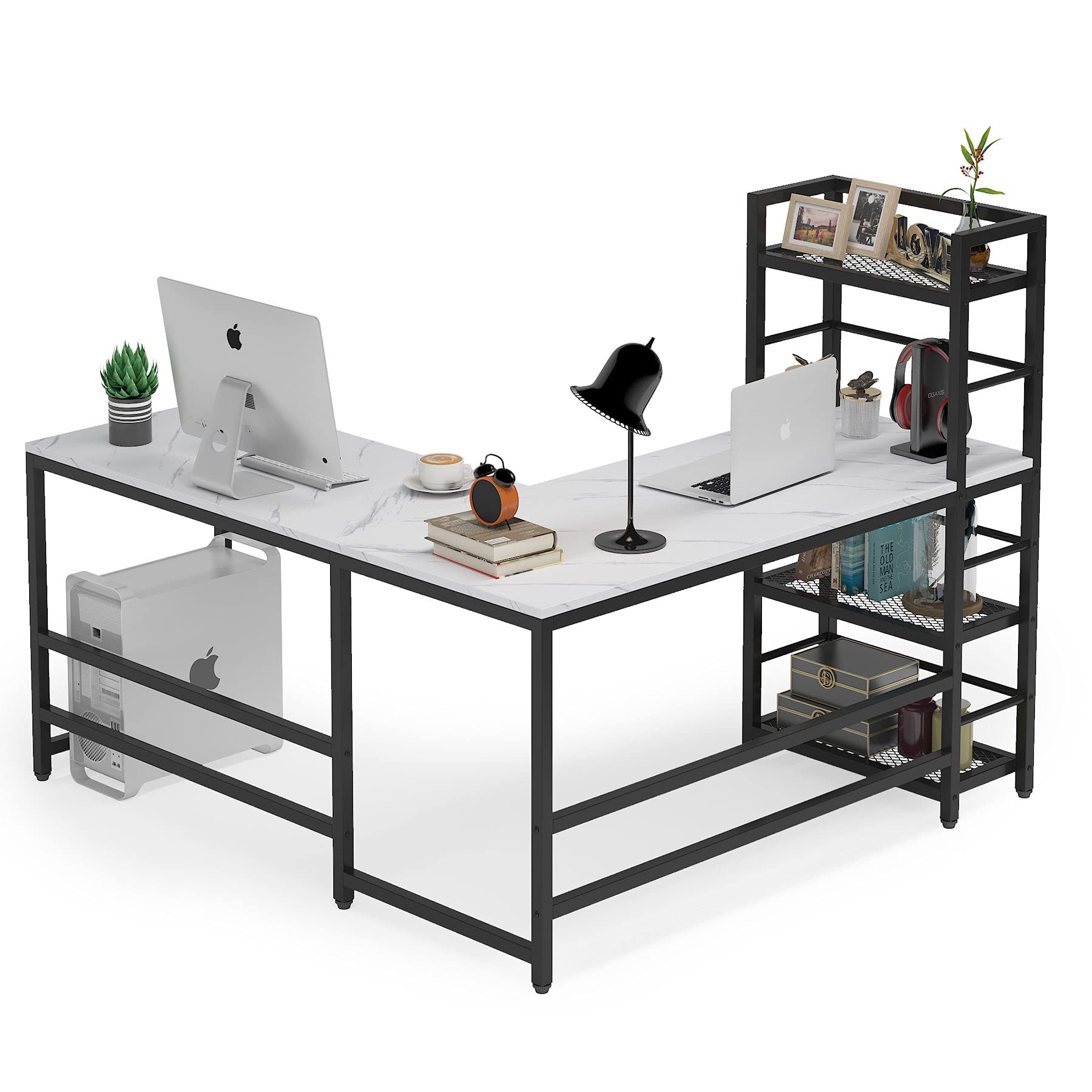 Buy Tribesigns 59 Inch L Shaped Desk with Storage Bookshelf, Reversible
