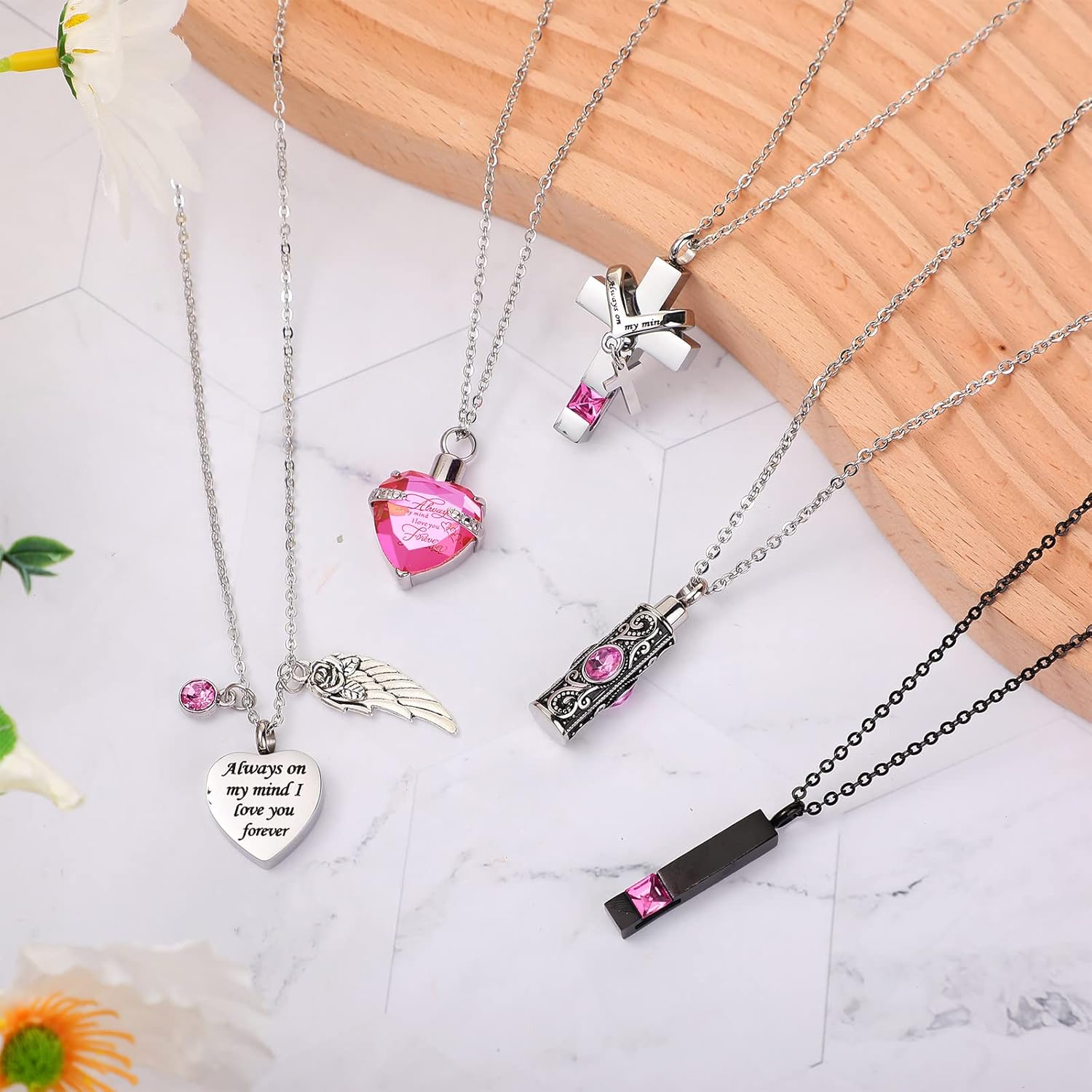 Jexine 10 Pcs Urn Necklace For Ashes Cremation Jewelry Wings Tear Drop Cross Crystal Ashes Necklace Stainless Steel Zircon Memorial Locket Vertical Bar Heart Waterproof Keepsake For Men - Image 3