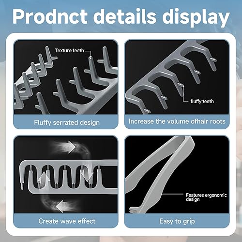Miniatura 6 de Voluminous - Peine de pelo de dientes anchos para hombre, herramienta de peinado de levantamiento de raíces, dientes amplios para volumen en capas,