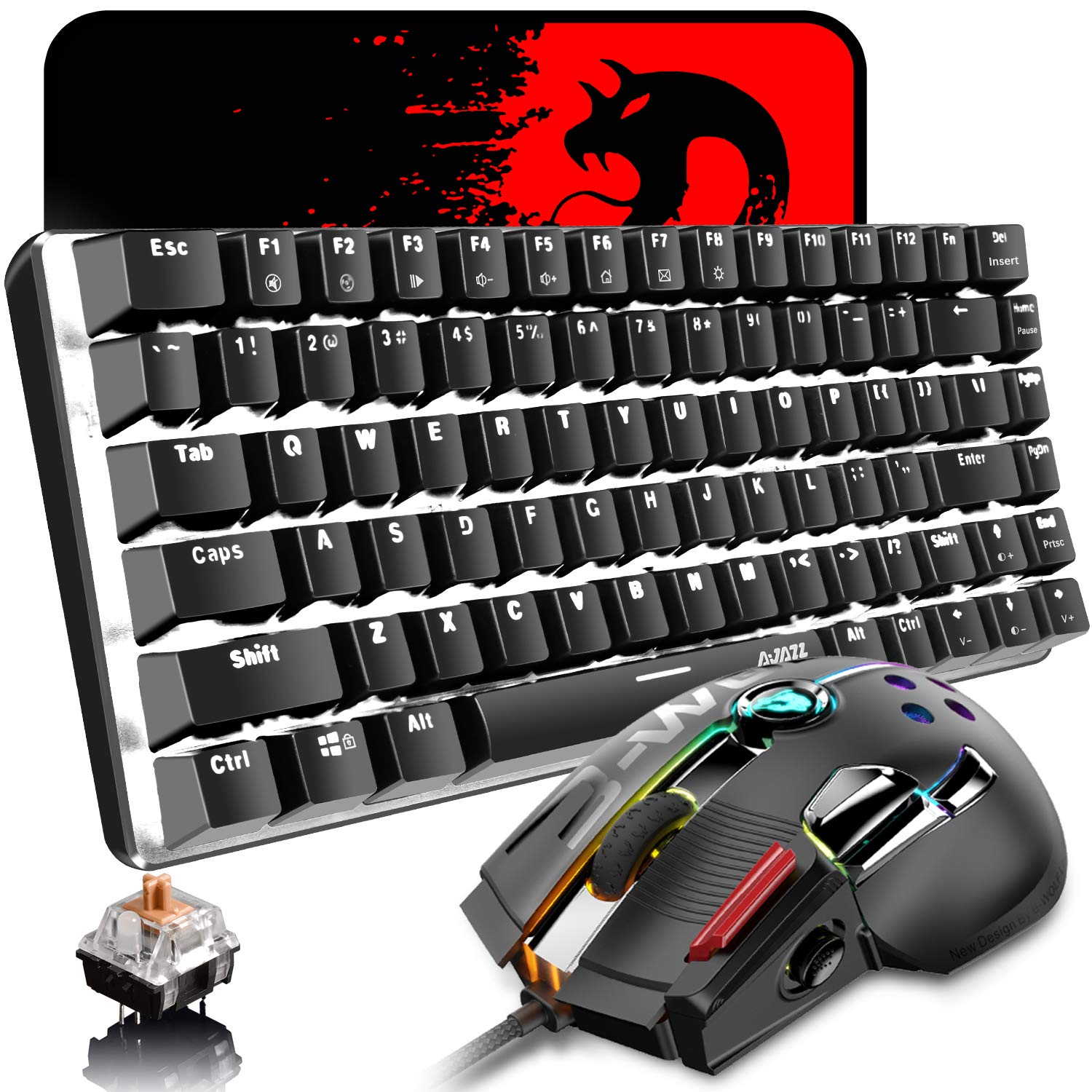 Mechanical Keyboard and Mouse Combo Wired 82 Keys White Backlit Gaming Keyboard Blue Switch, 12000 DPI with 12 Button Programmable Mice Compatible with Laptop PC Gamer Computer Typist Desktop