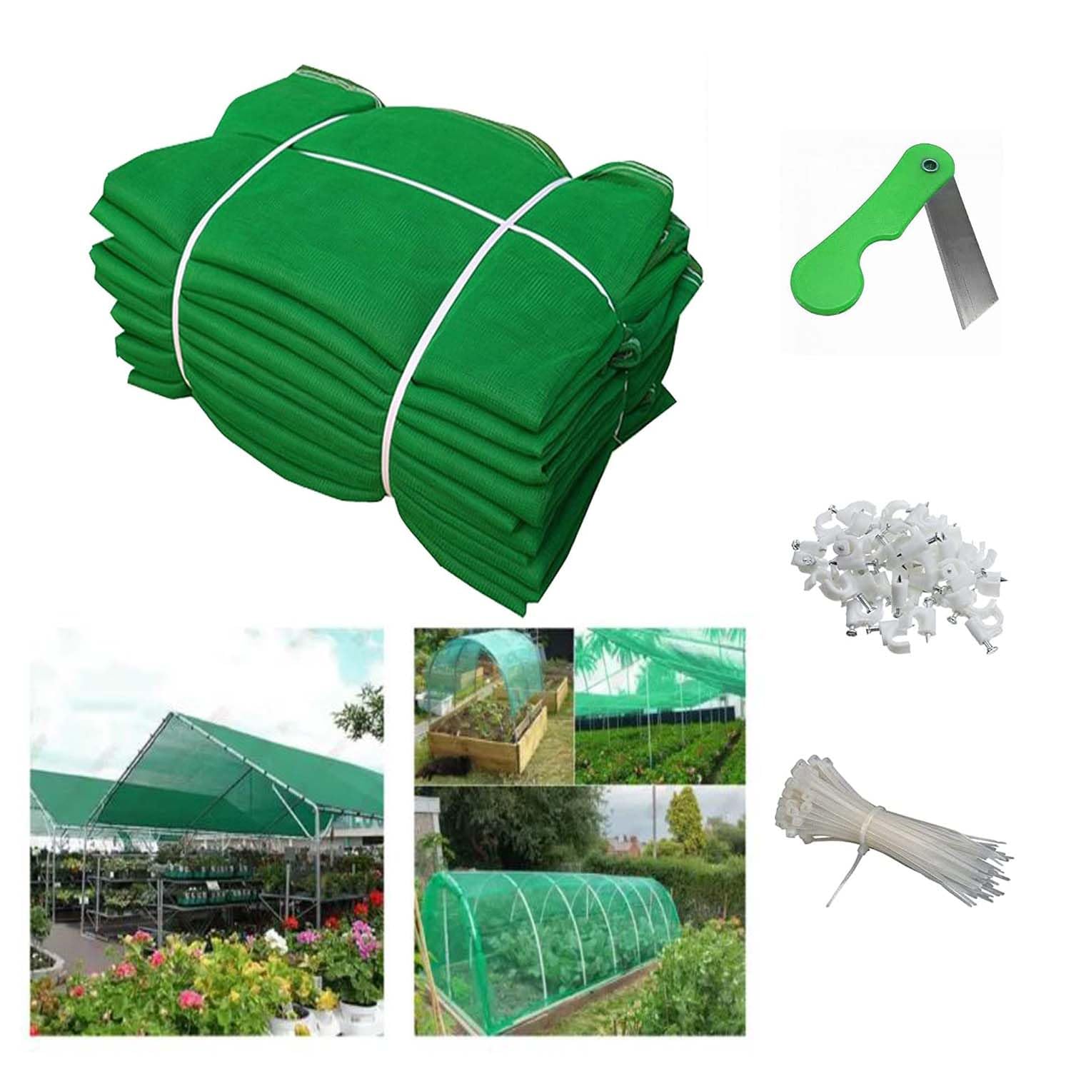 SAI PRASEEDA 50% UV Protection Garden_Balcony_Terrace Shade Net_2 M X 3 Meters_6.6 X 10 Feet_Green Color with 1 Blade_30 Tags_30 Clamps-picture-32