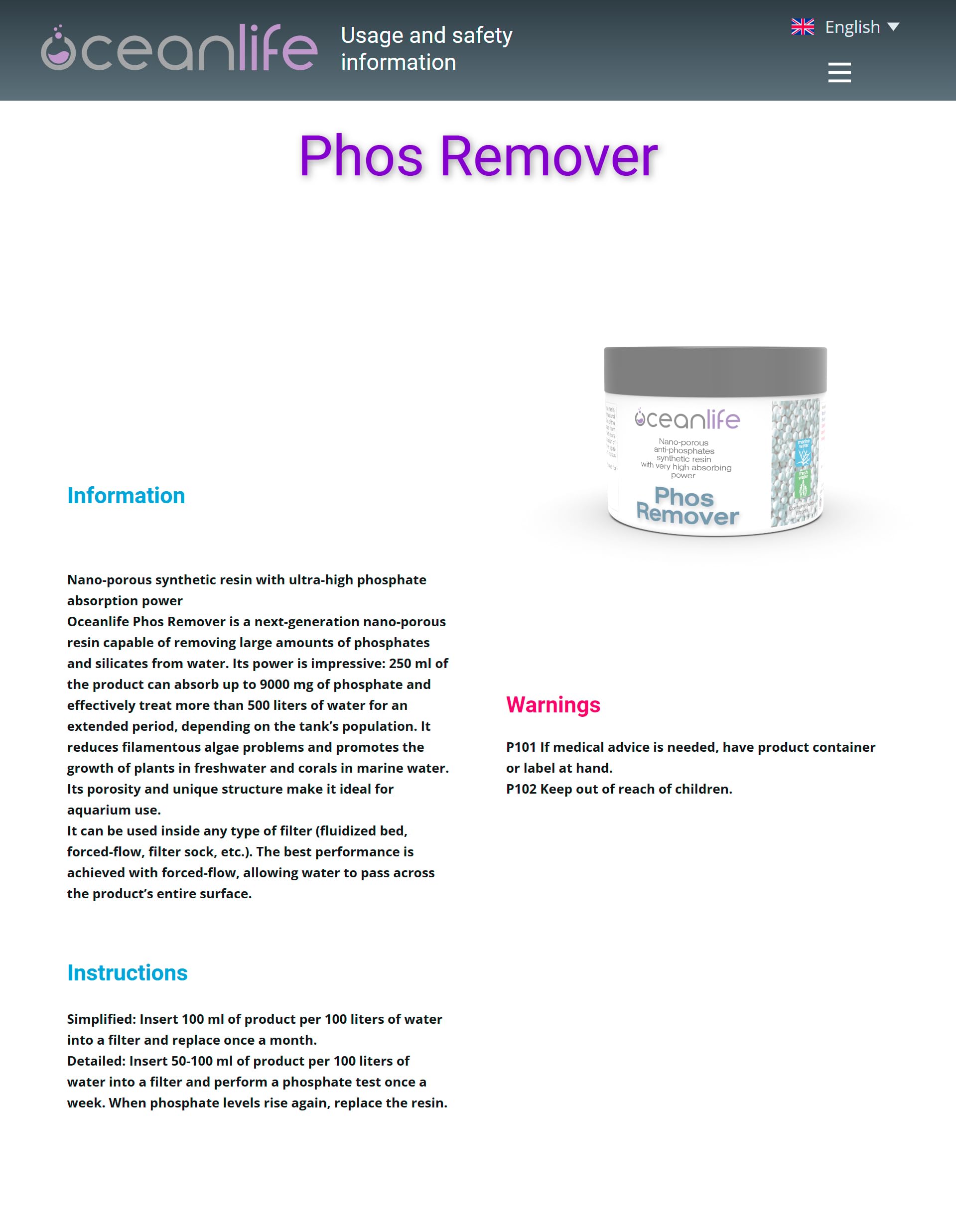 Oceanlife Phos Remover - 5000 ml - Resina Sintetica per la rimozione di Grandi quantità di fosfati e silicati in Acquario