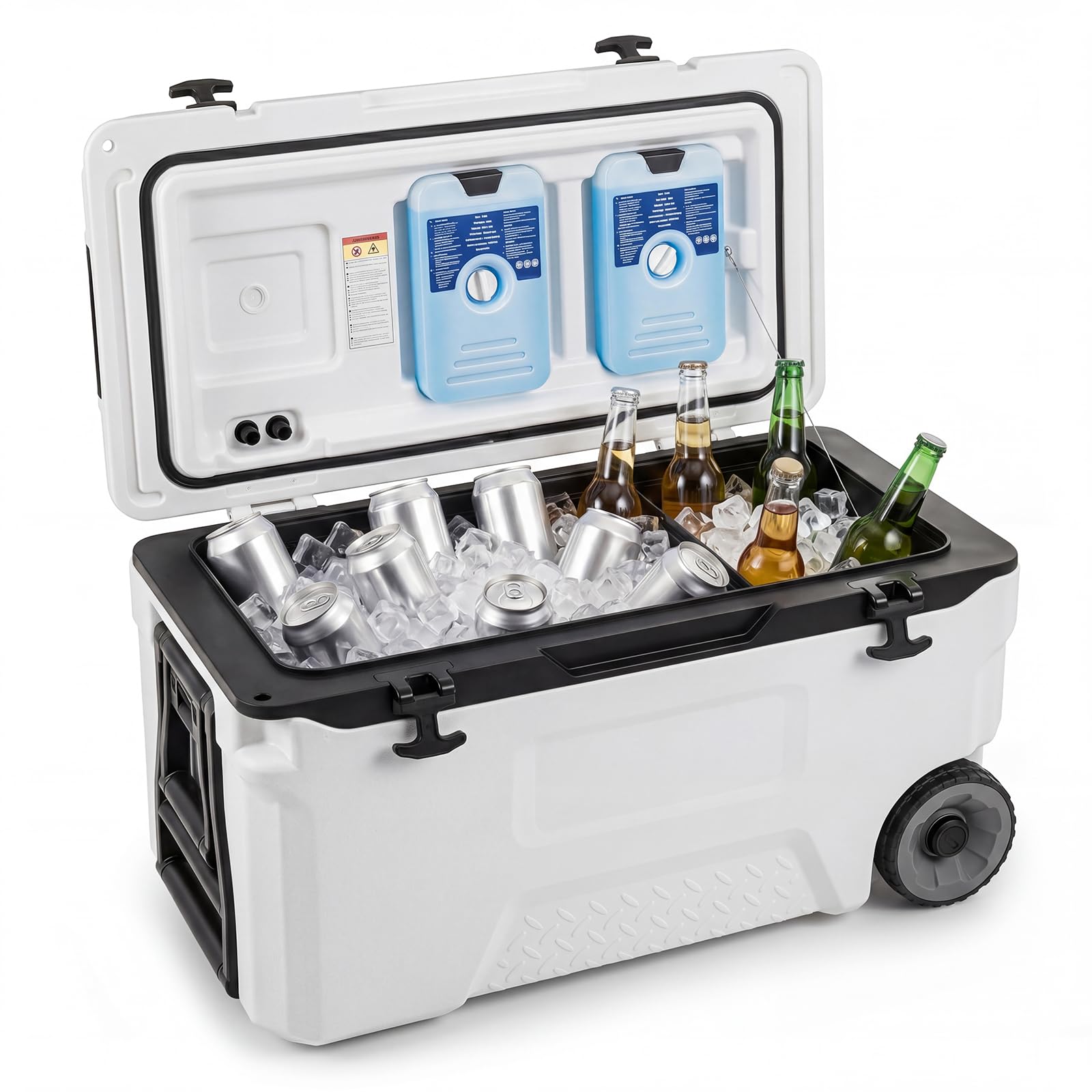 COSTWAY Frigorifero Portatile, Frigo da Campeggio con Ruote, Maniglie, Finestrino Ribaltabile, Portabicchieri, Apribottiglie e Sacchetti di Ghiaccio, per Campeggio, Pesca, Picnic e Festa