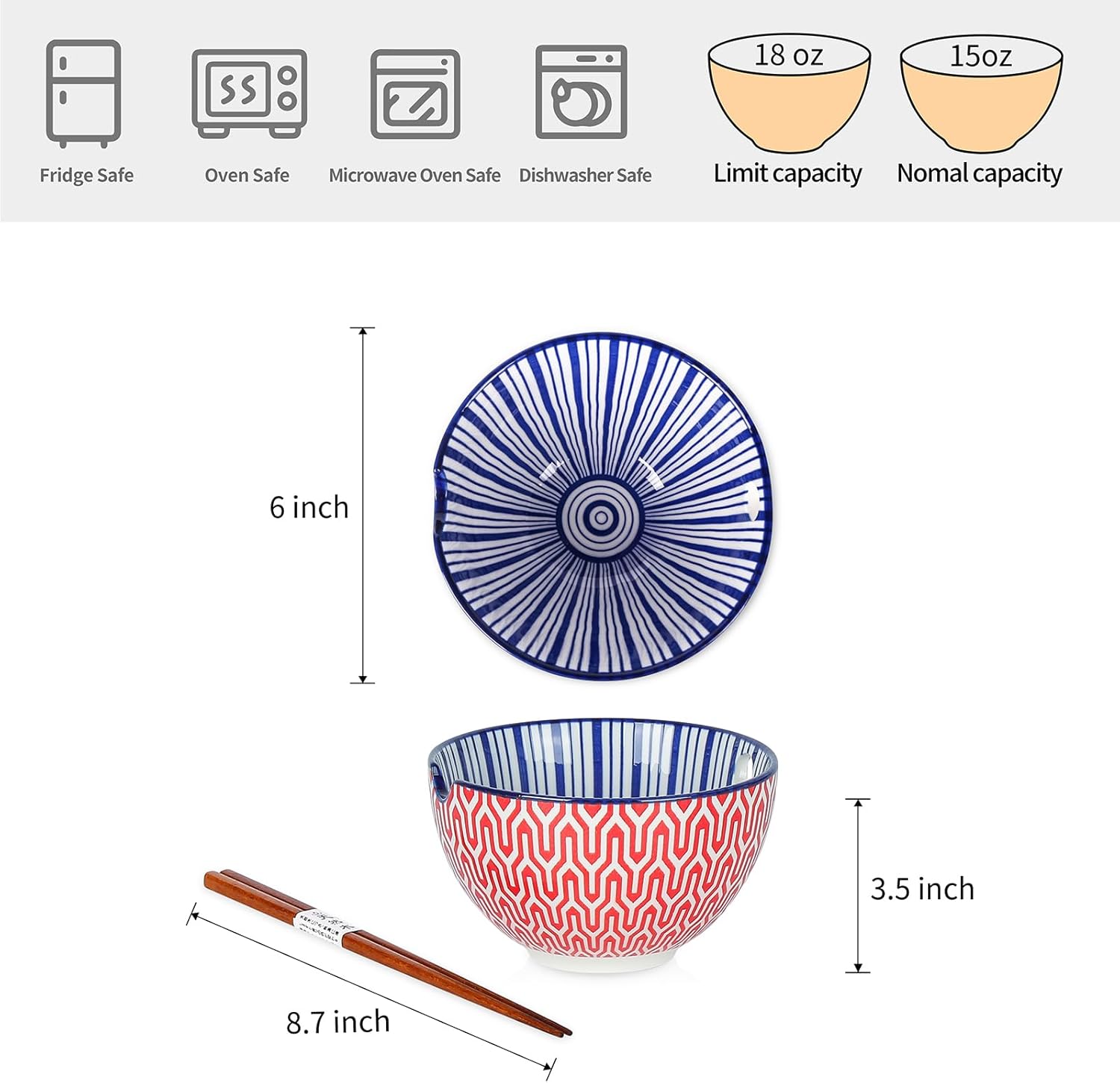 Selamica Ceramic Ramen Bowls Set, 15 OZ Noodle Bowls for Kitchen with Chopsticks, Deep Soup Bowls for Japanese Ramen Udon Soba, Microwave Dishwasher Safe, Set of 4, Assorted Colors