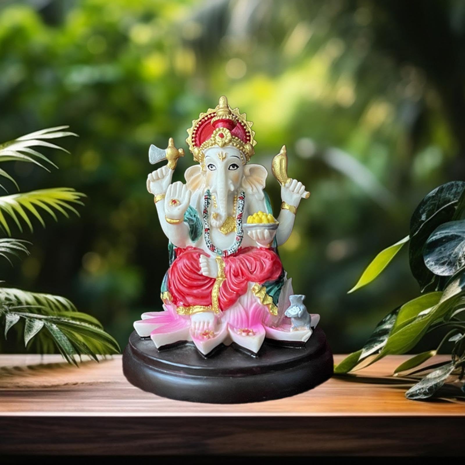 HQHYGM Słoń bóg figurka indyjska rzeźba centralnym rzemiosło żywiczne grafika ozdoba hinduska statua Ganesha dla domu samochód salon