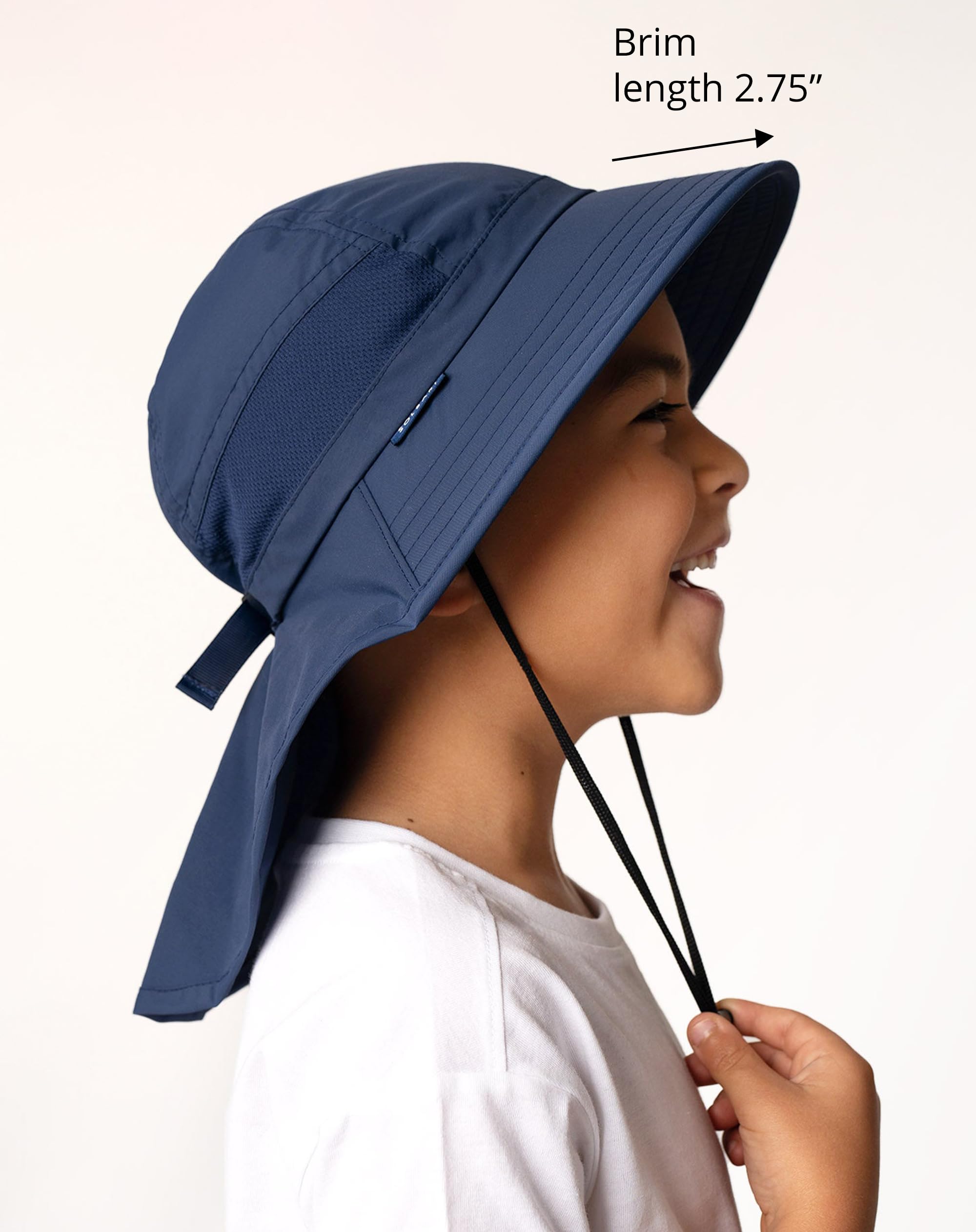 Solbari Unisex Kids' Playtime Sun Hat UPF 50+, Lightweight, Breathable Water-Resistant UV Protection with Legionnaire Neck Cover & Adjustable Chin Strap (3-9 Years Old) - Navy Blue - One Size