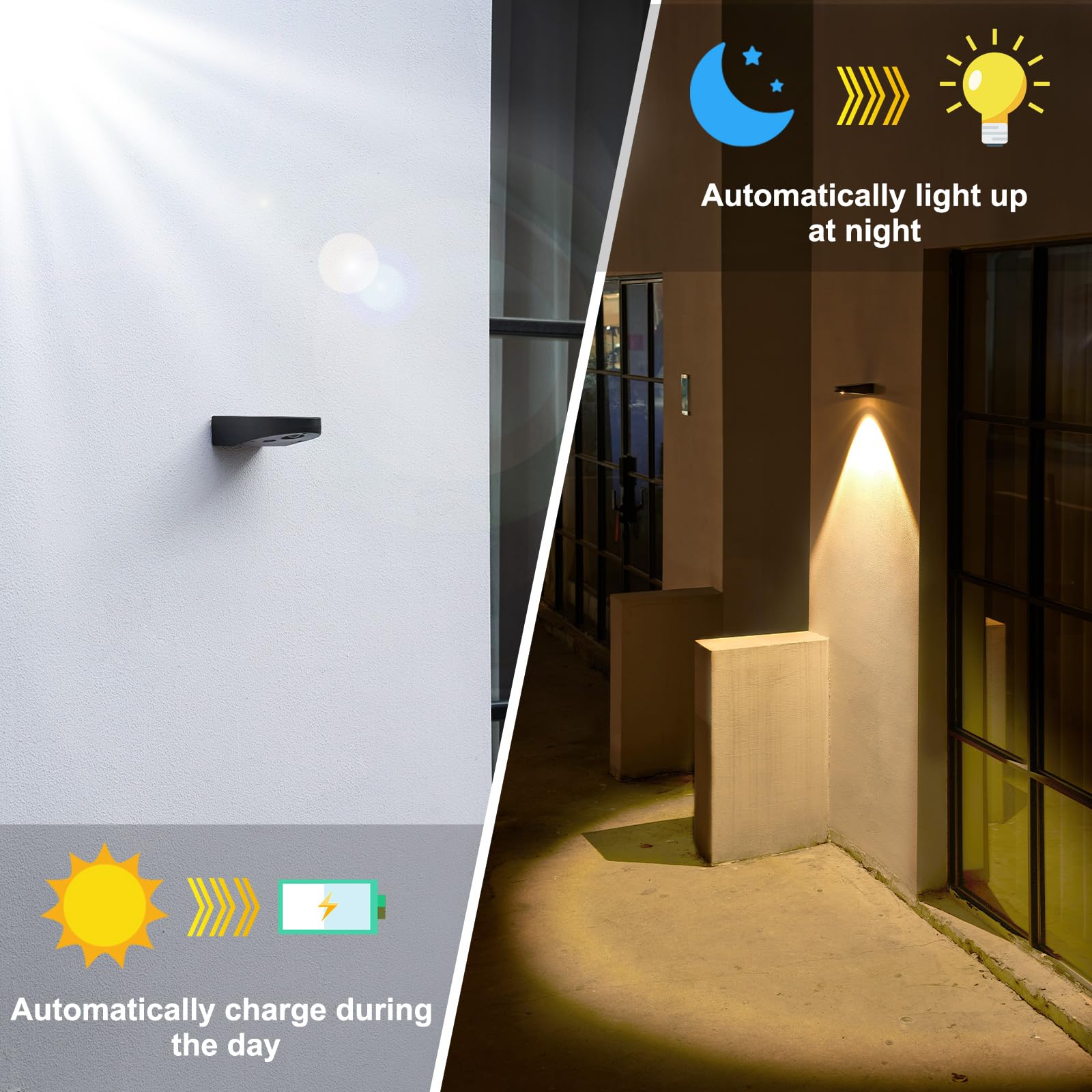 Mrzxy Solar-Zaunlichter, helle Wandleuchte, Dämmerung bis Morgendämmerung, wasserdichte Solarleuchten für Hausnummer, Garage, Veranda, Außenwand (warmweiß, 2 Stück)