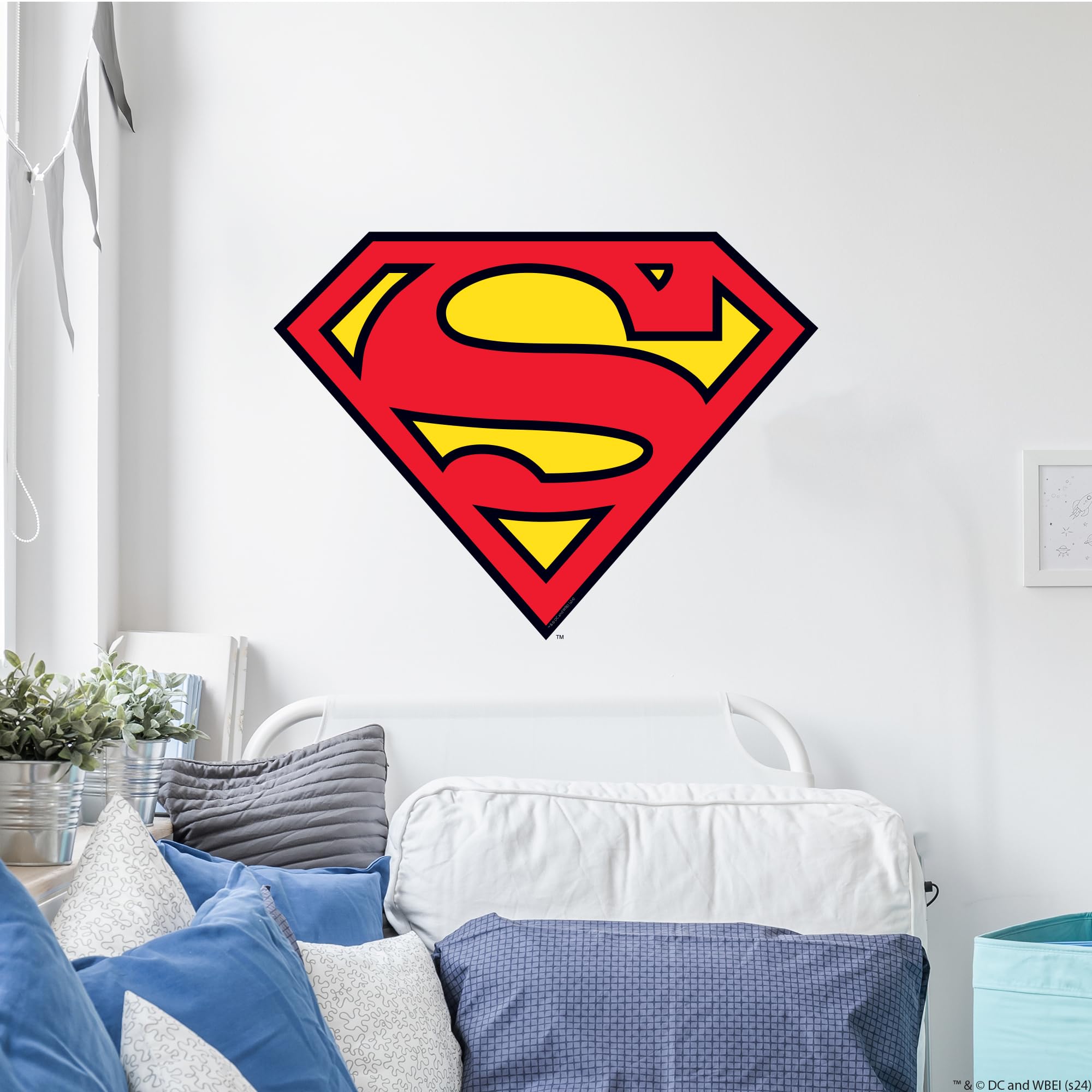 Themed Black Superman Wall Sticker - Logo Wall Decal Dc Superhero Art (90Cm Width X 70Cm Height)
