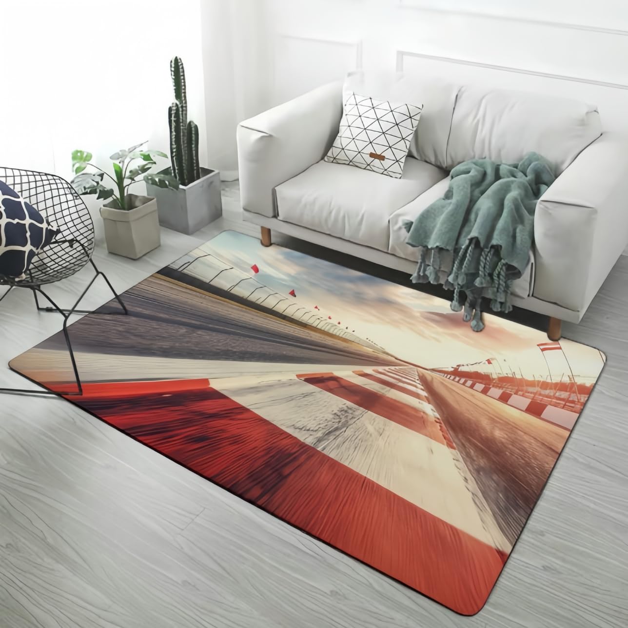 Cool Extreme Racing 3D Pattern Area Rug Beige Grey, Formula One Flannel Rug for Boys Teens, Kids Game Floor Mat, Large Living Room Rug Washable Home Decor Rug Bedside Carpet (Color 2,100x150 cm)