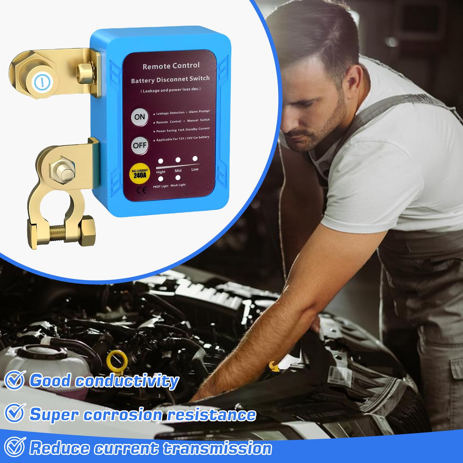 Stacca Batteria Senza Fili per Auto: 12V 240A Interruttore Staccabatteria Automatico Con Telecomando, Interruttore Di Scollegamento Della Batteria Distanza Con luce LED(Blu)