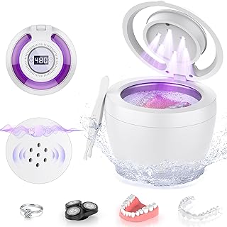 2025 Upgraded Ultrasonic Retainer Cleaner Machine with ๐ ๐/๐ Lights, ๐๐ฎ๐ณ๐ณ๐๐ซ Alarm, 45kHz Denture Cleaner Real Ultrasonic, Mouth Guard Cleaner, Night Guard Cleaner Dental Cleaning Pod 200ML