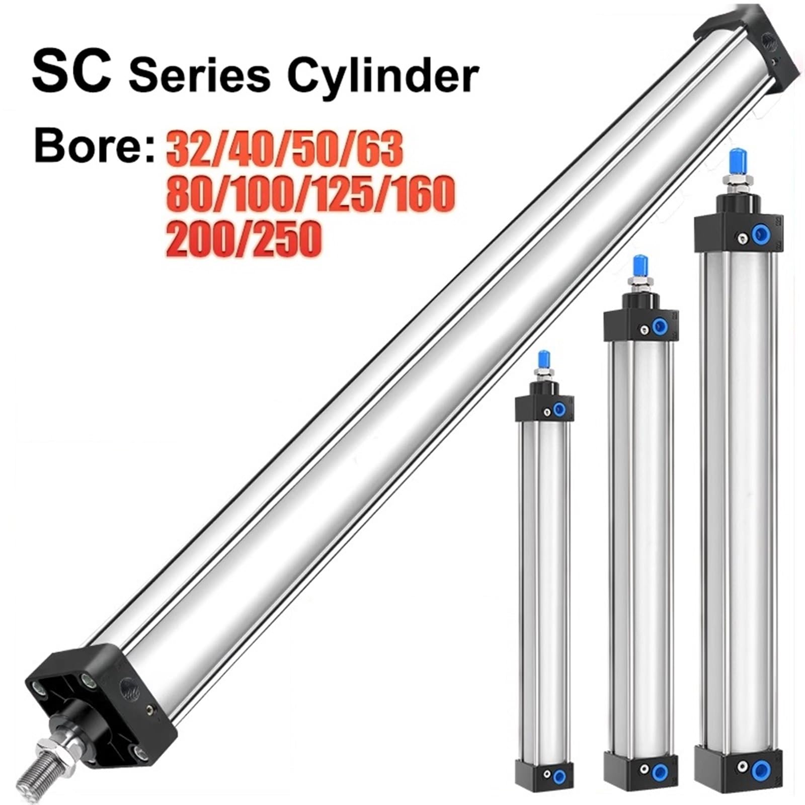 Standardowy cylinder pneumatyczny SC32/40/50/63mm podwójna średnica tłoka powietrza części siłownika ze stopu aluminium skok 25-1000mm (Stroke 450mm, SC125 (Bore 125mm))