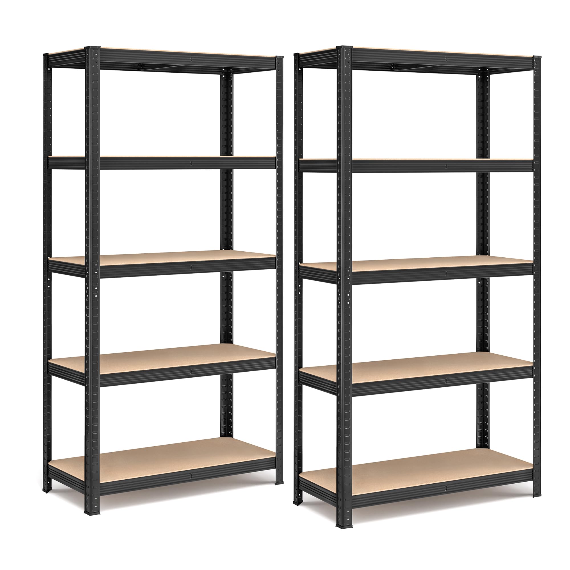 SONGMICS Set di 2 Scaffali in Metallo, Scaffalature a 5 Ripiani Regolabili, Senza Viti, Scaffale Salvaspazio per Garage, Magazzino, Portante 875 kg, 40 x 90 x 180 cm, Nero GLR040B02