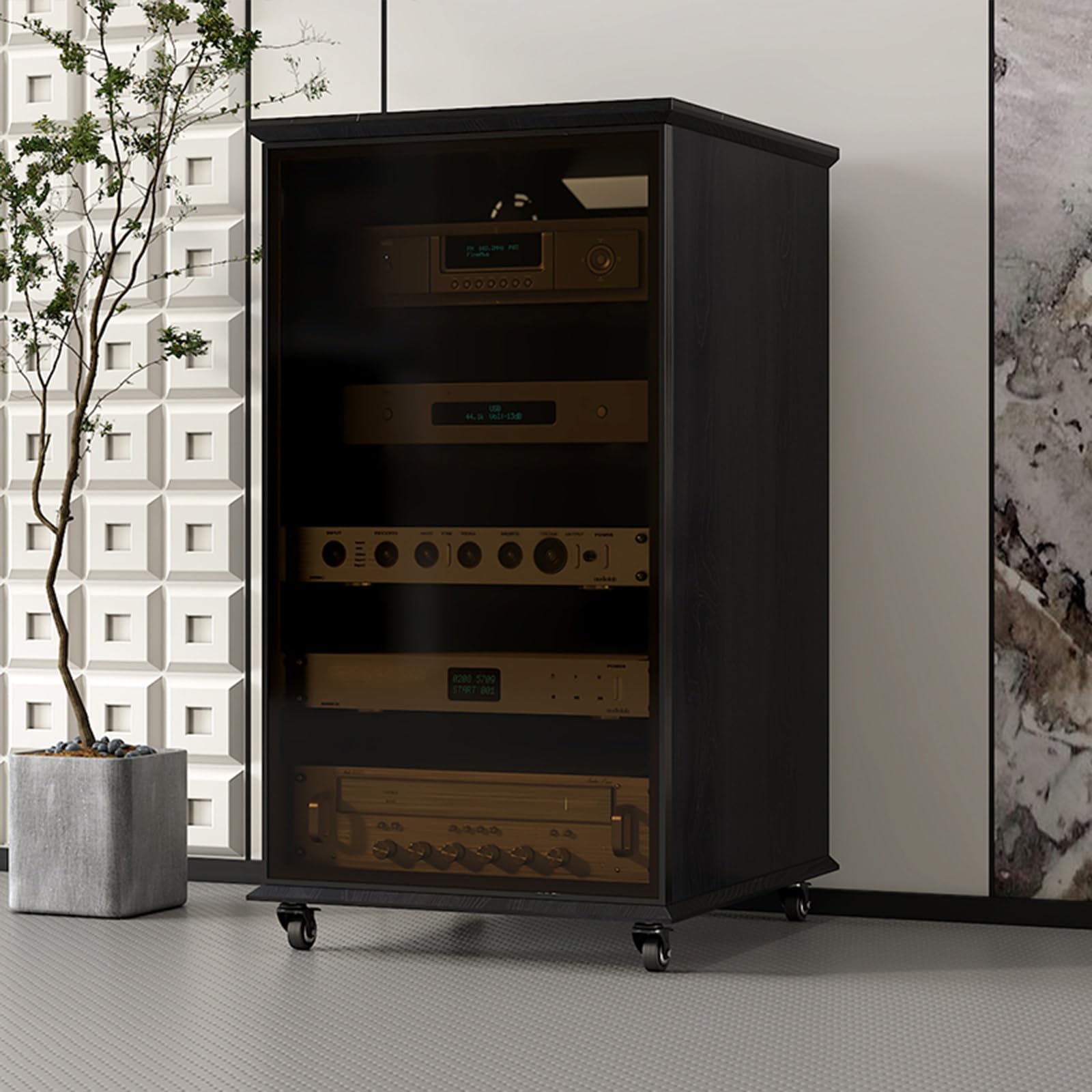 Mueble hifi,mueble tocadiscos,gabinete estéreo de madera estante de audio,estanteria audio hifi,mueble hifi rack,mueble equipo hifi con ruedas,mueble equipo hifi cerrado,mueble equipo hifi(Black,99.2c