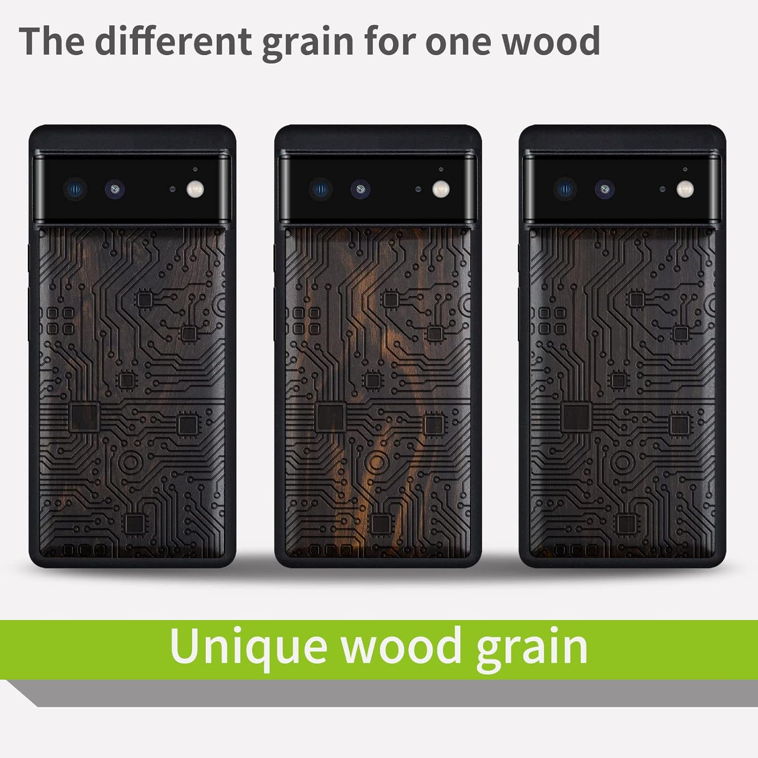 Carveit Wood Case for Pixel 6 Case [Natural Wood & Black Soft TPU] Shockproof Protective Unique & Classy Wooden Cover Compatible with Google Pixel 6 (Motherboard-Blackwood)