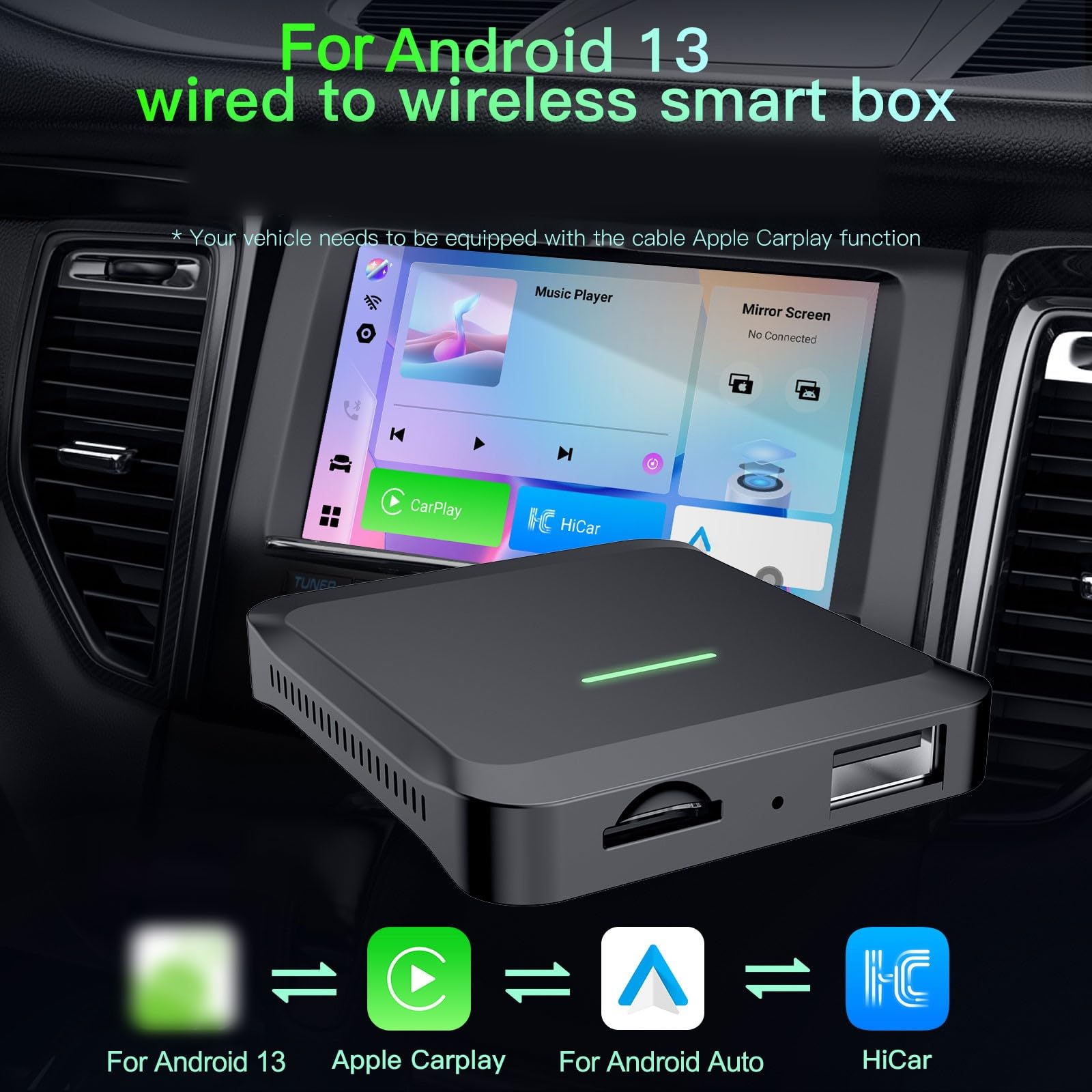 ZYWUOY Wireless per Carplay per Android Adattatore Auto, AI Box per Auto Wired, 4GB+32GB per Android 13