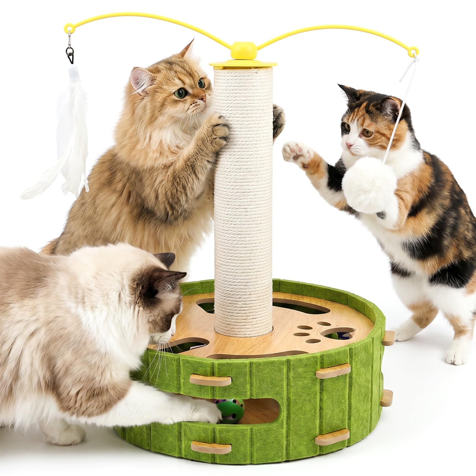 MRSUPP Cat Scratch Puzzle Box with Sisal Post and Rotating Feather Toy