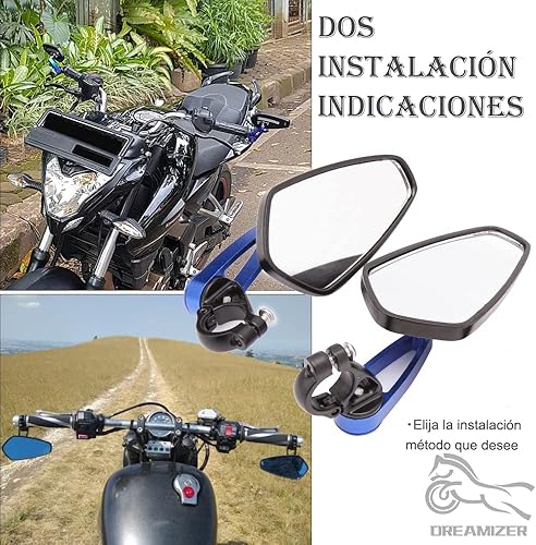 Vista 4 de DREAMIZER Espejos universales de extremo de barra de motocicleta de 7/8 pulgadas, espejo retrovisor compatible con Honda Grom, Yamaha, Kawasaki