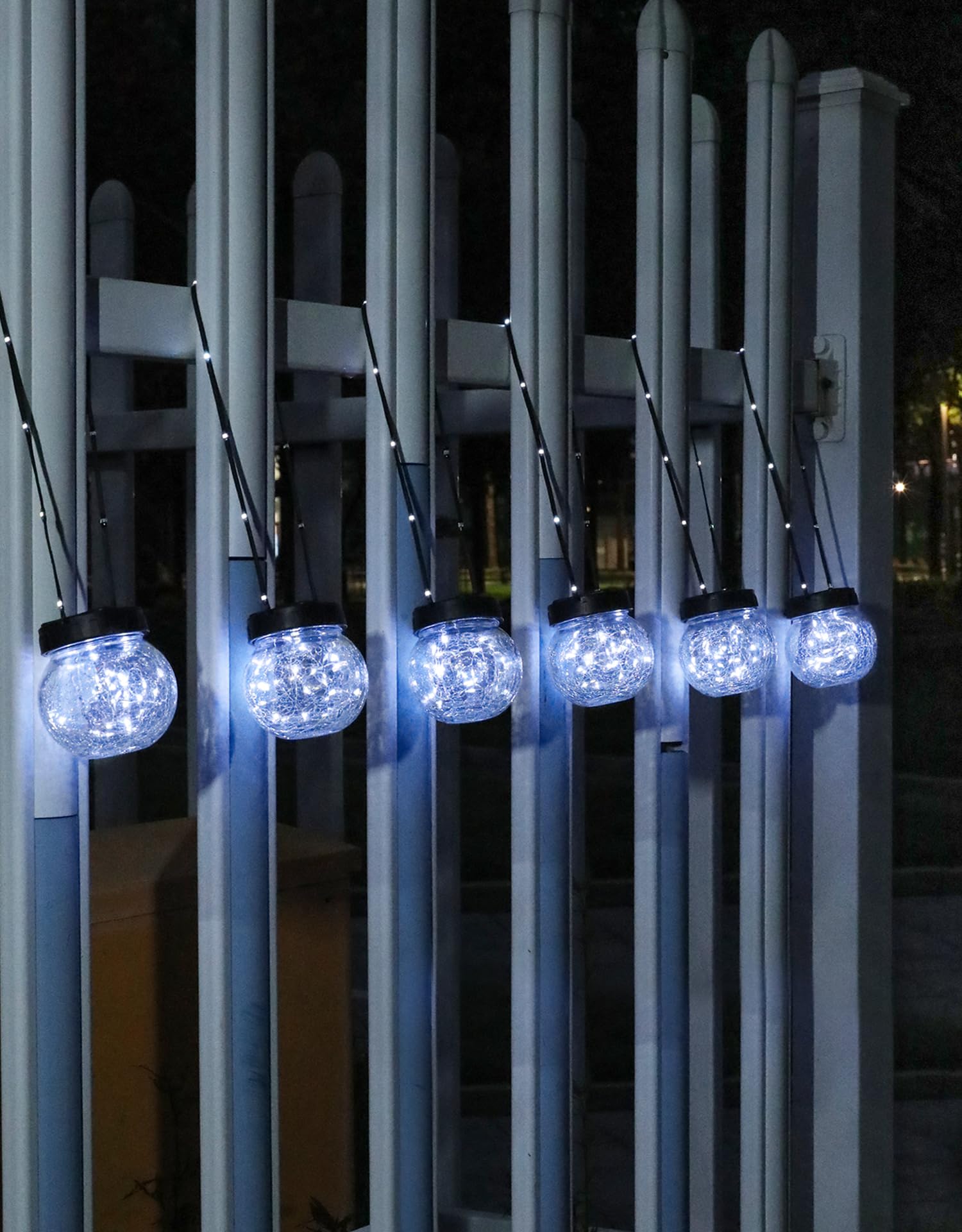 PARTPHONER Luci solari per esterni, impermeabili, confezione da 12, lanterne da appendere ad energia solare, in vetro incrinato, per decorazione da cortile, decorazione natalizia, gancio da pastore
