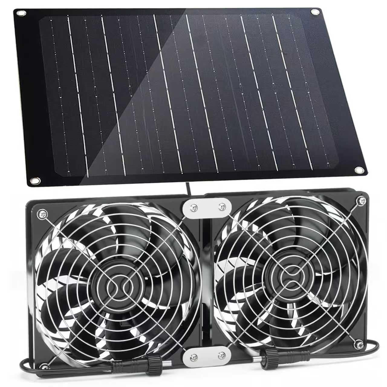 Solar Powered Fan, 30W Solar Fan with Two IPX7 Waterproof Fans for Greenhouse, Shed, Chicken Coop, Exhaust Suction Mounting Type and Solar Panel Fan Kit