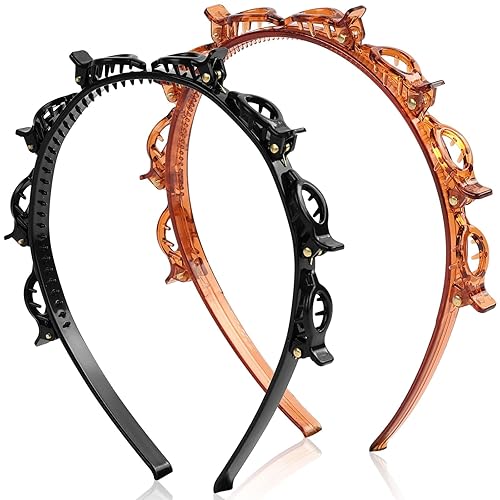 2 Pcs Braided Bangs Headband with Teeth, Professional Weaving Clip